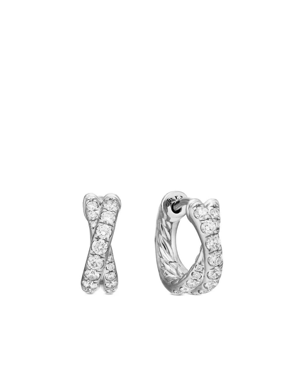 David Yurman Metallic 18Kt Crossover Pavé Diamond Hoop Earrings (12Mm)