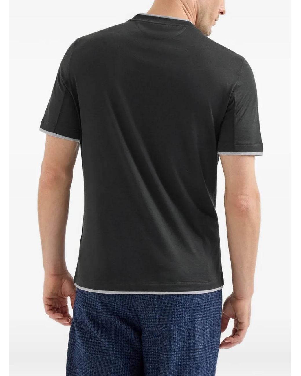 Brunello Cucinelli Black Contrasting-trim Jersey T-shirt for men