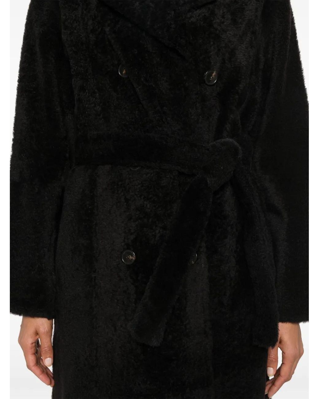 Yves Salomon Black Double-Breasted Coatq