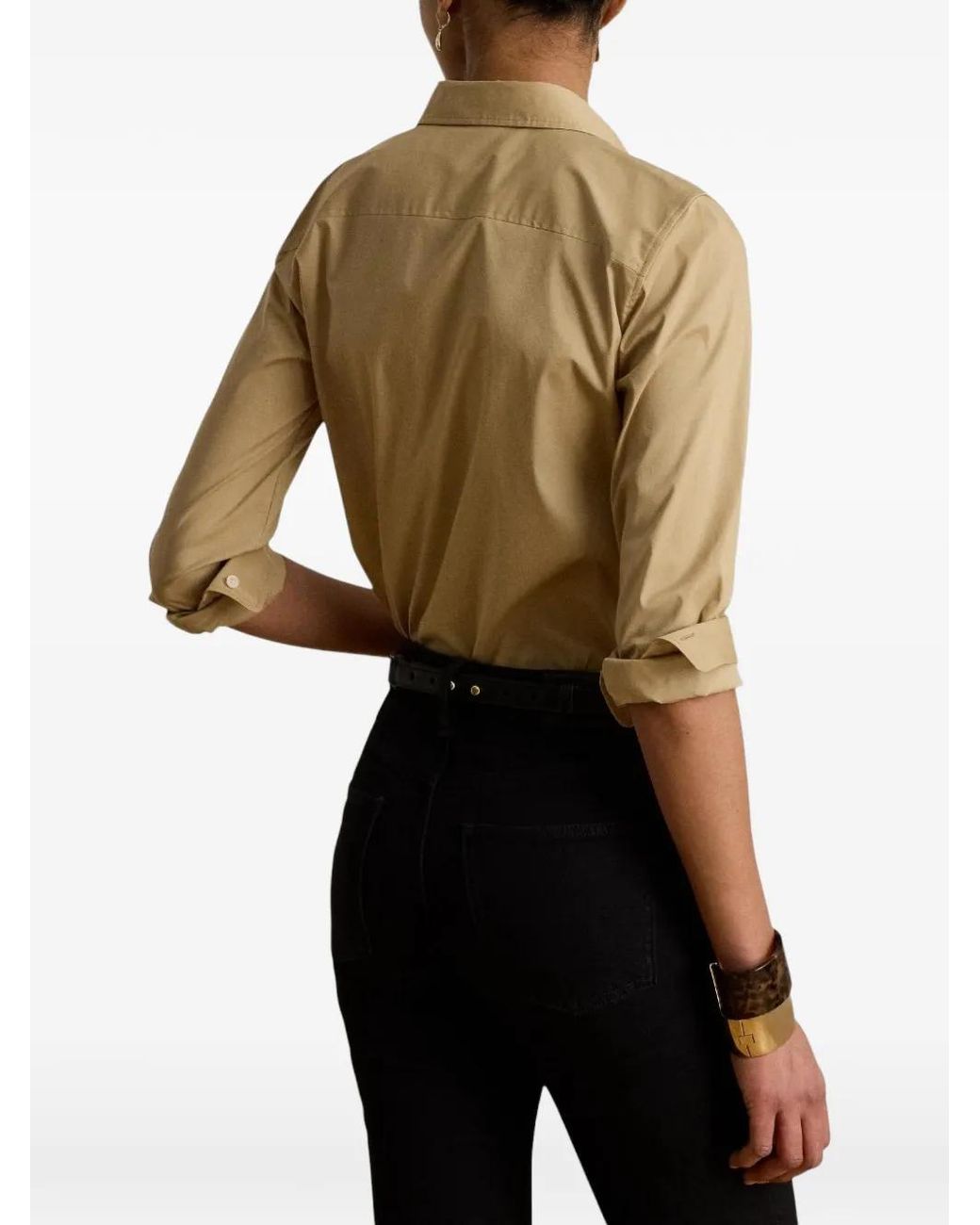 Ralph Lauren Natural Embroidered-Logo Long-Sleeve Shirt