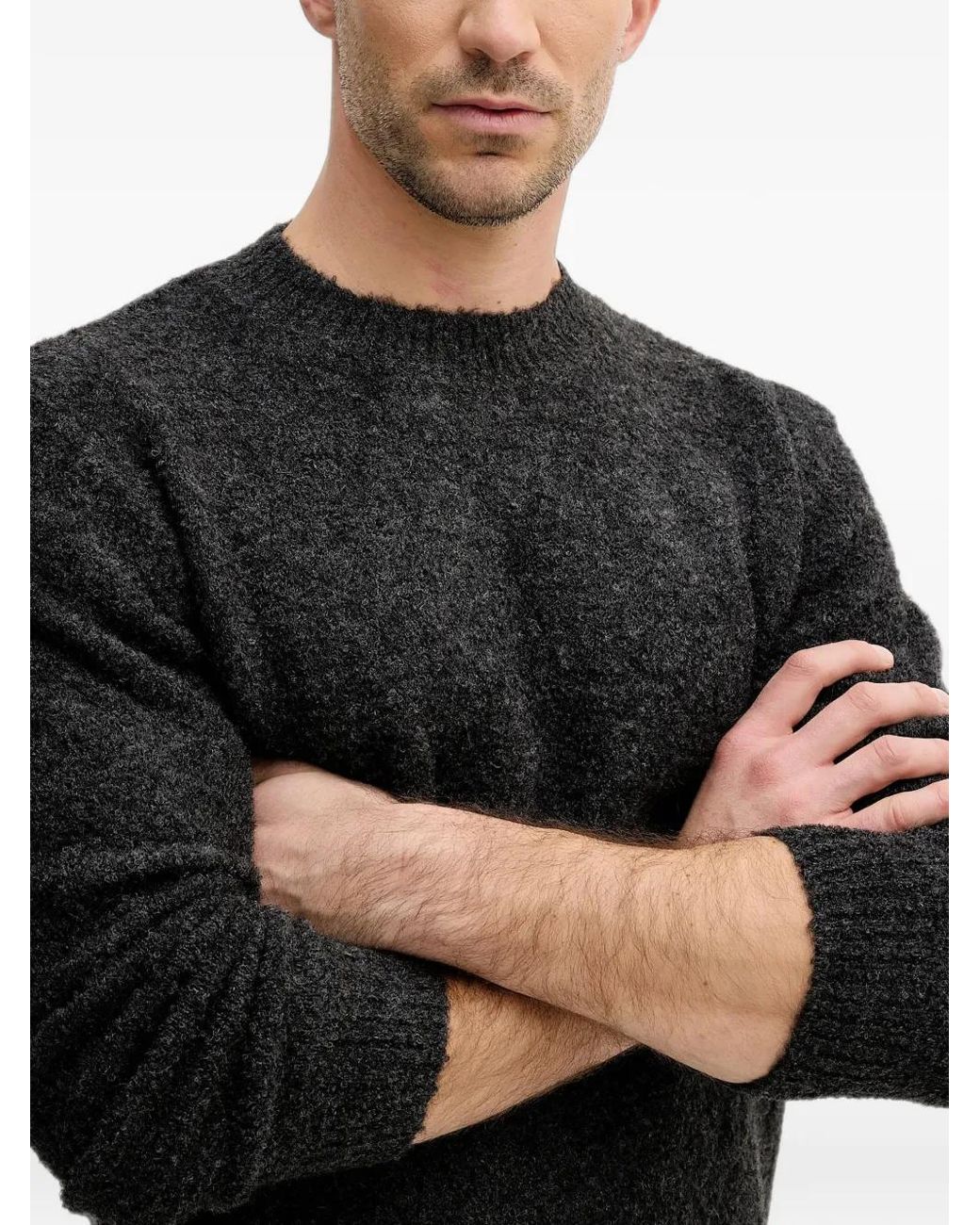 Sisley Black Bouclé-Knit Sweater for men