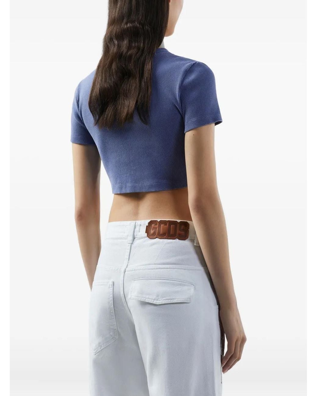 Gcds Blue Lounge Logo Cropped T-Shirt