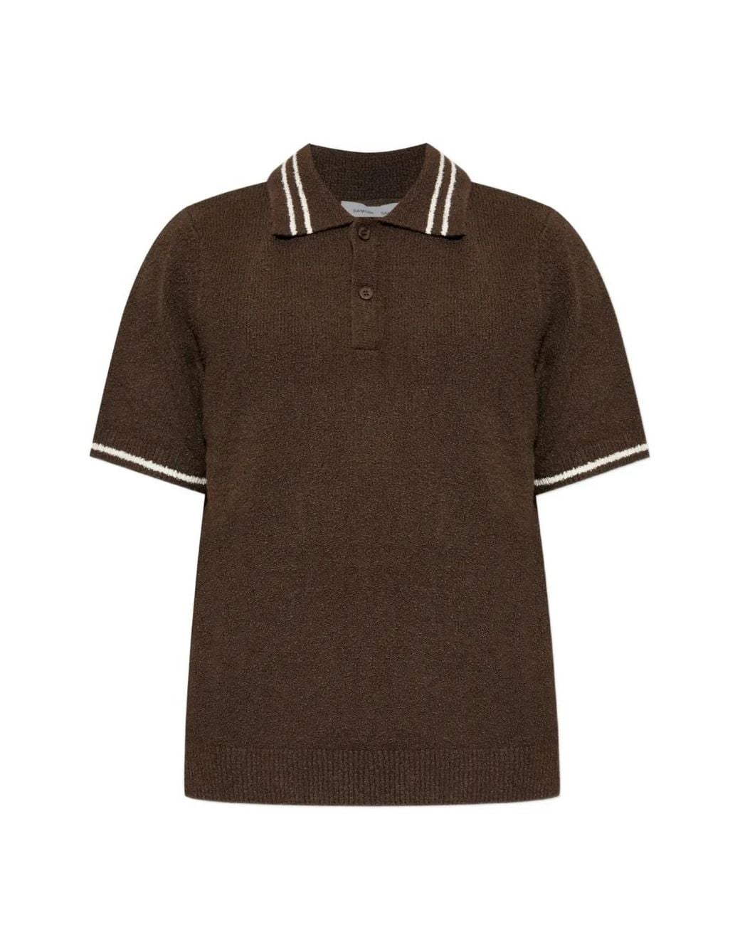 Samsøe & Samsøe Brown Sapedro Striped-Trim Polo Shirt for men