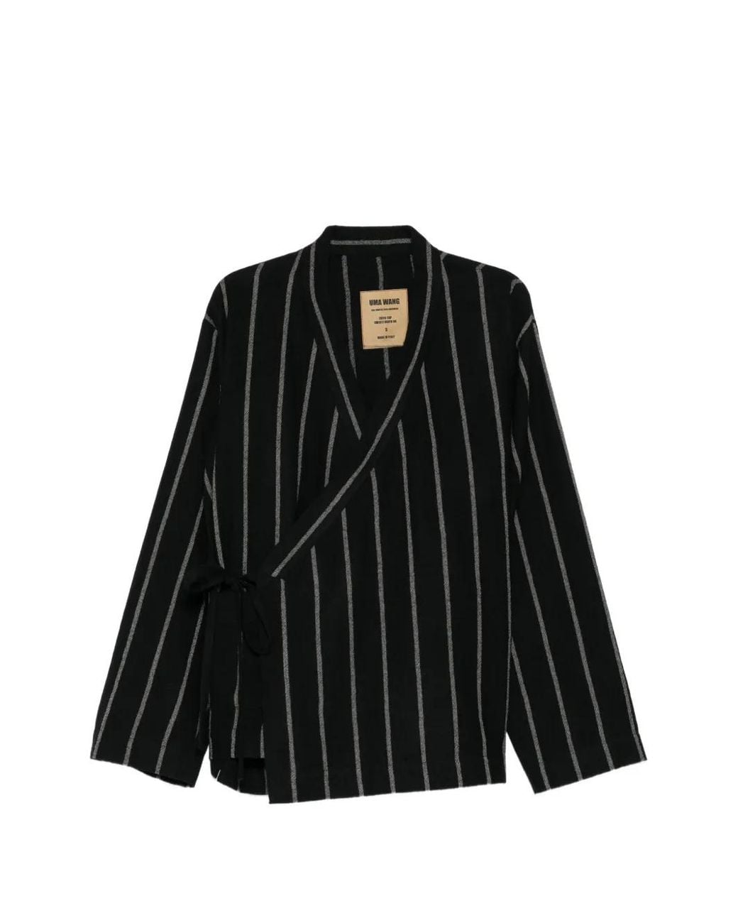 Uma Wang Black Vertical-Stripe Wrap Blazer