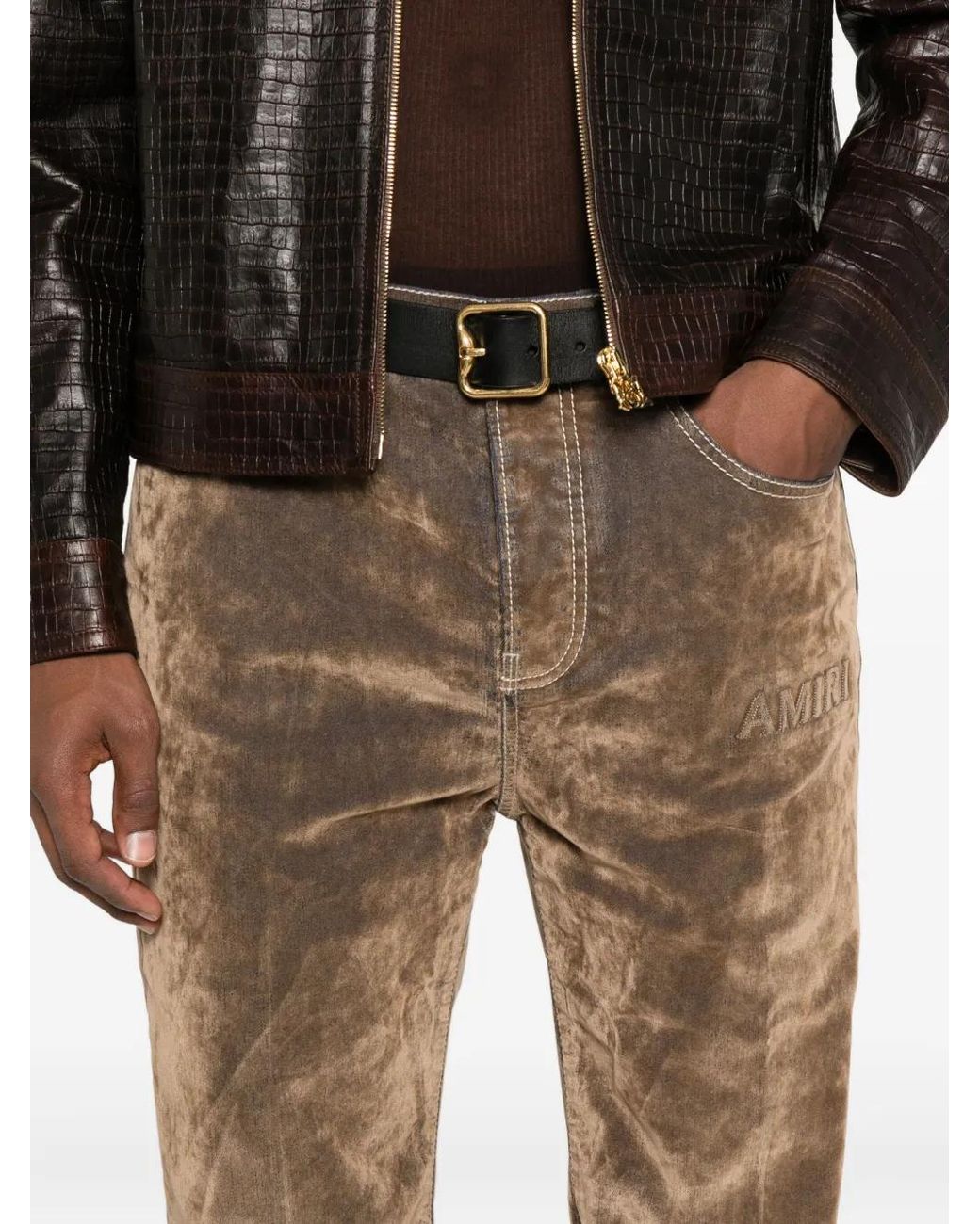 Amiri Natural Embroidered Flare Jeans for men