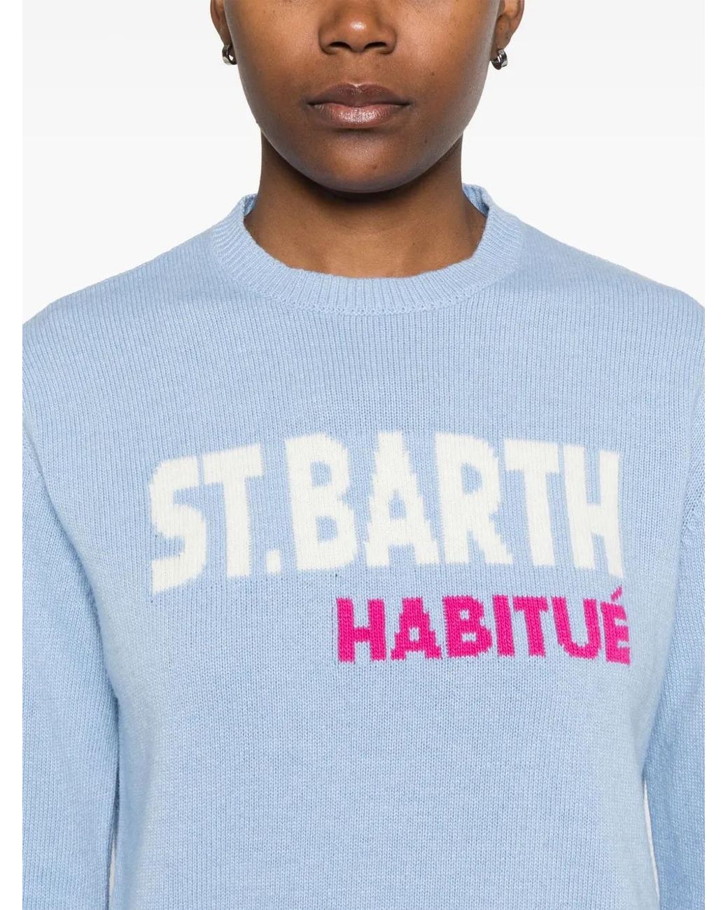 Mc2 Saint Barth Blue Knitted Slogan Jacquard Sweater