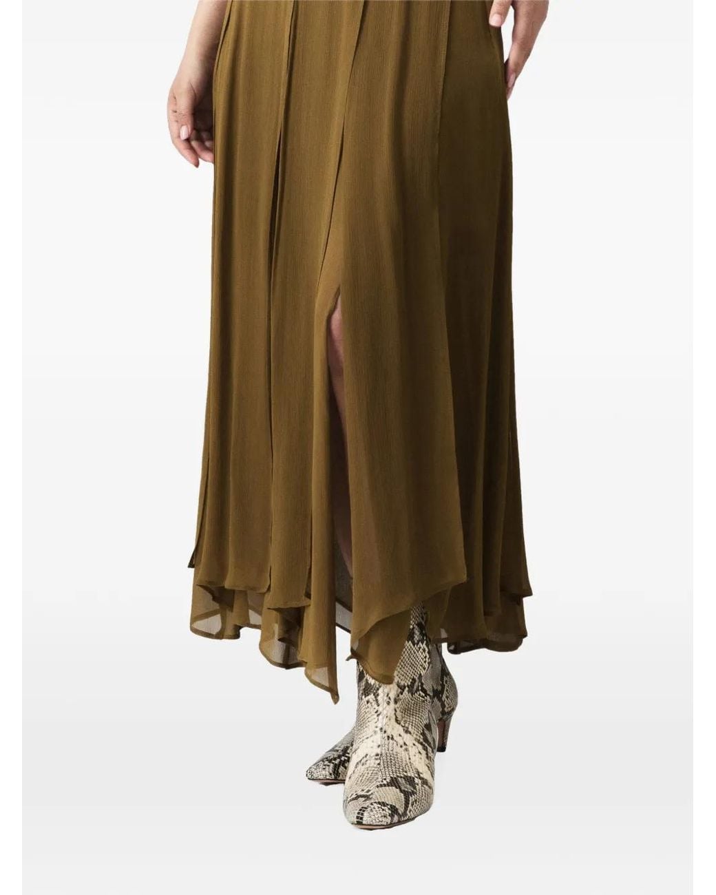 Marella Green Mllzattera Panelled Handkerchief-Hem Midi Skirt