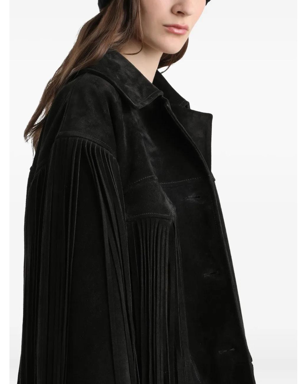 Dolce & Gabbana Black Pleated Fringe Coat