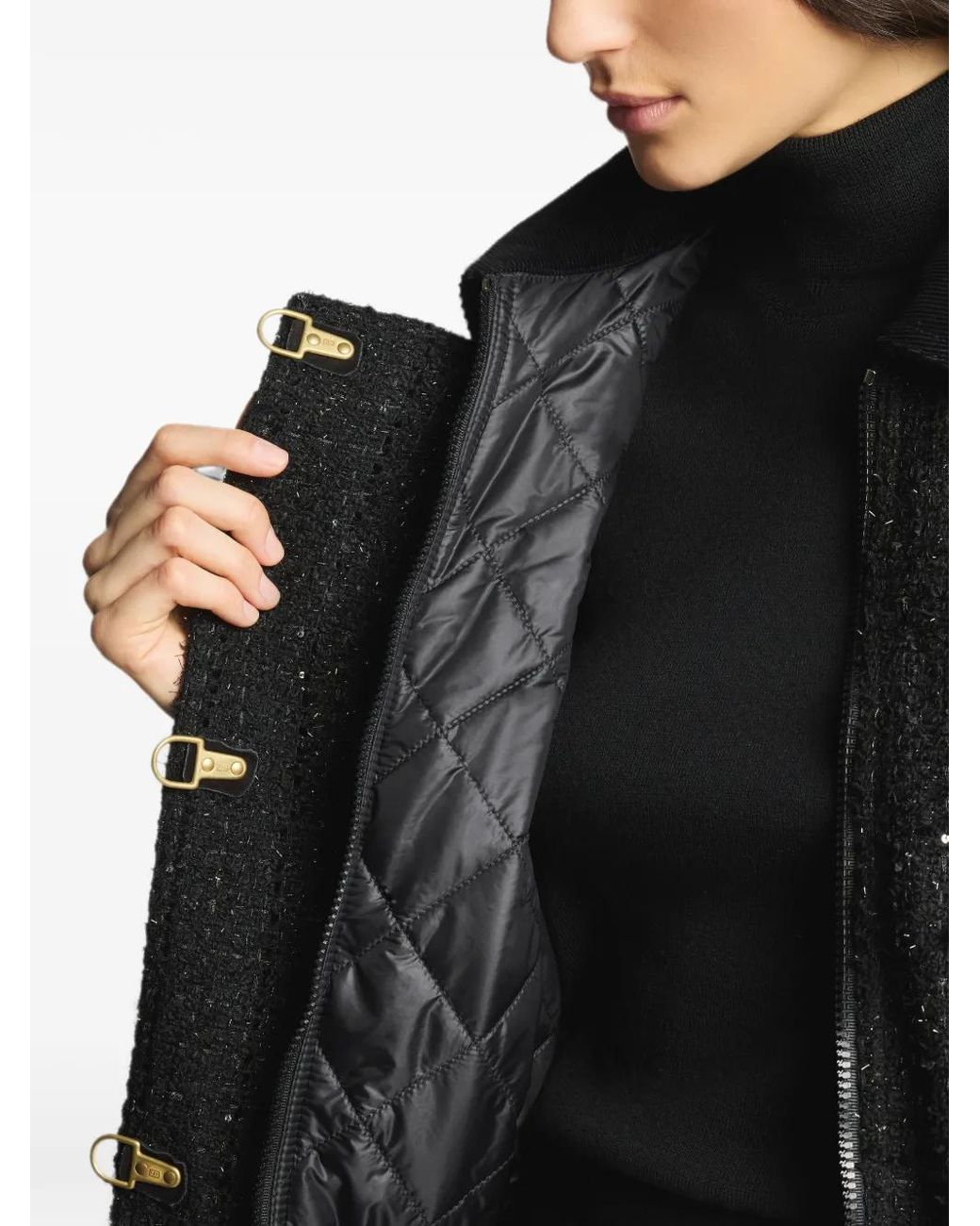 Fay Black 3-Ganci Sequin-Embellished Jacket