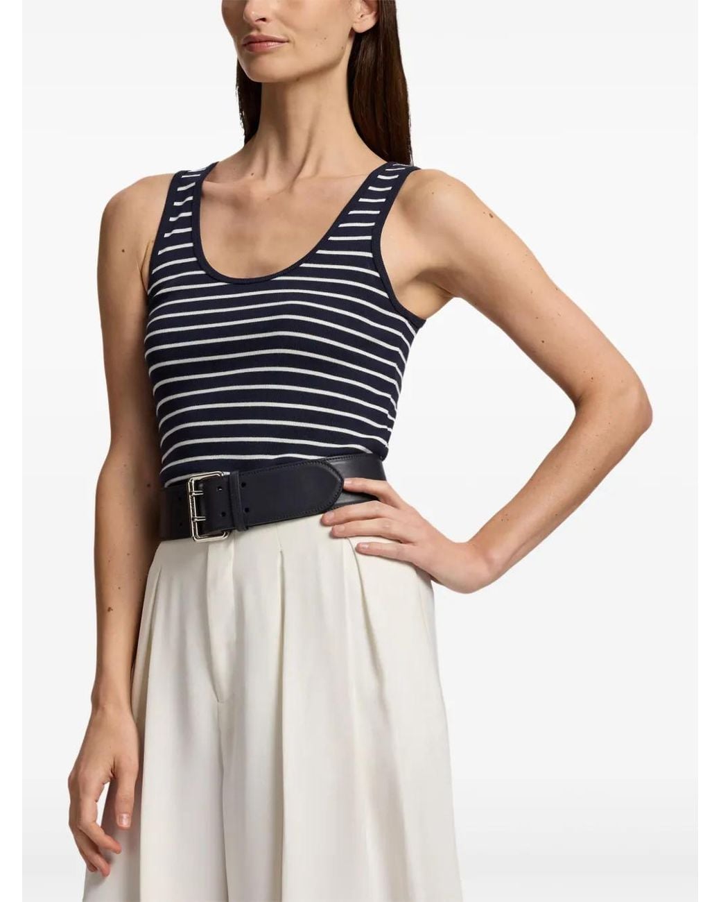 Ralph Lauren Blue Ellis Rib-Knit Striped Tank Top