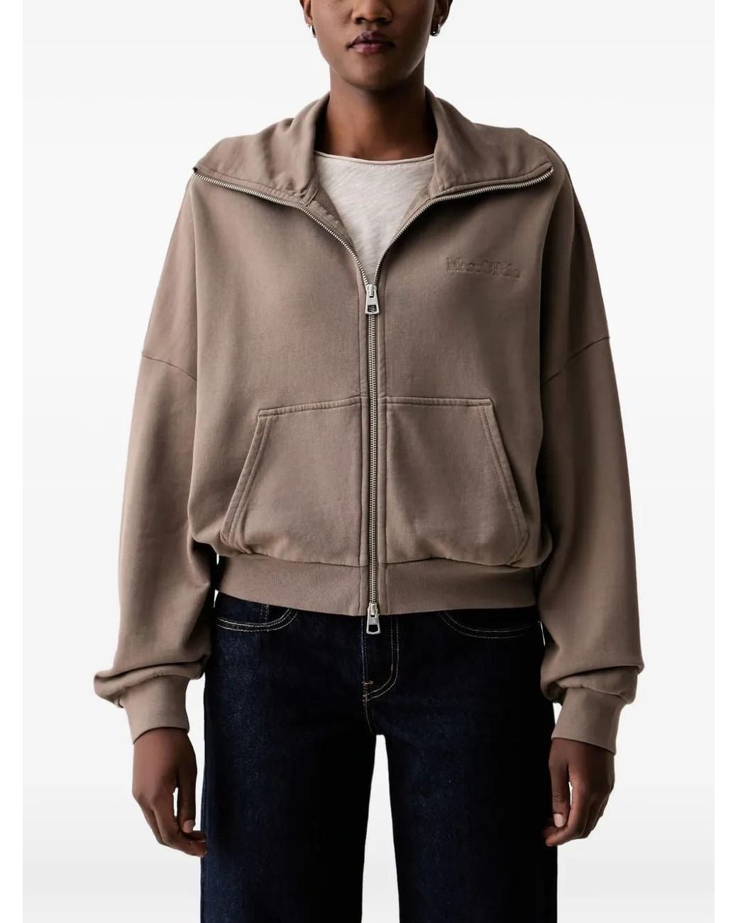 Marc O' Polo Brown Logo-Embroidered Zip-Up Sweatshirt