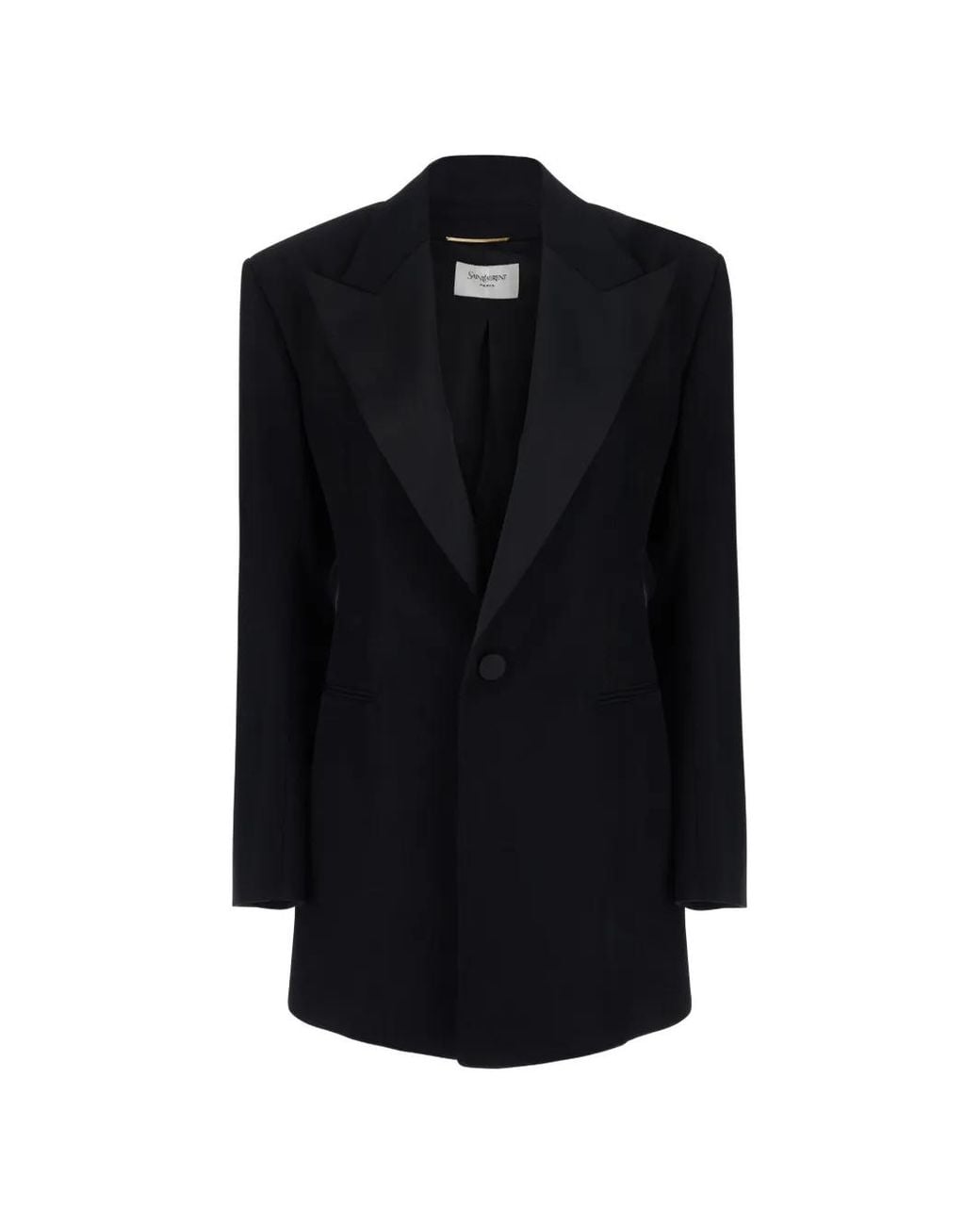 Saint Laurent Black Peak-Lapels Wool Blazer