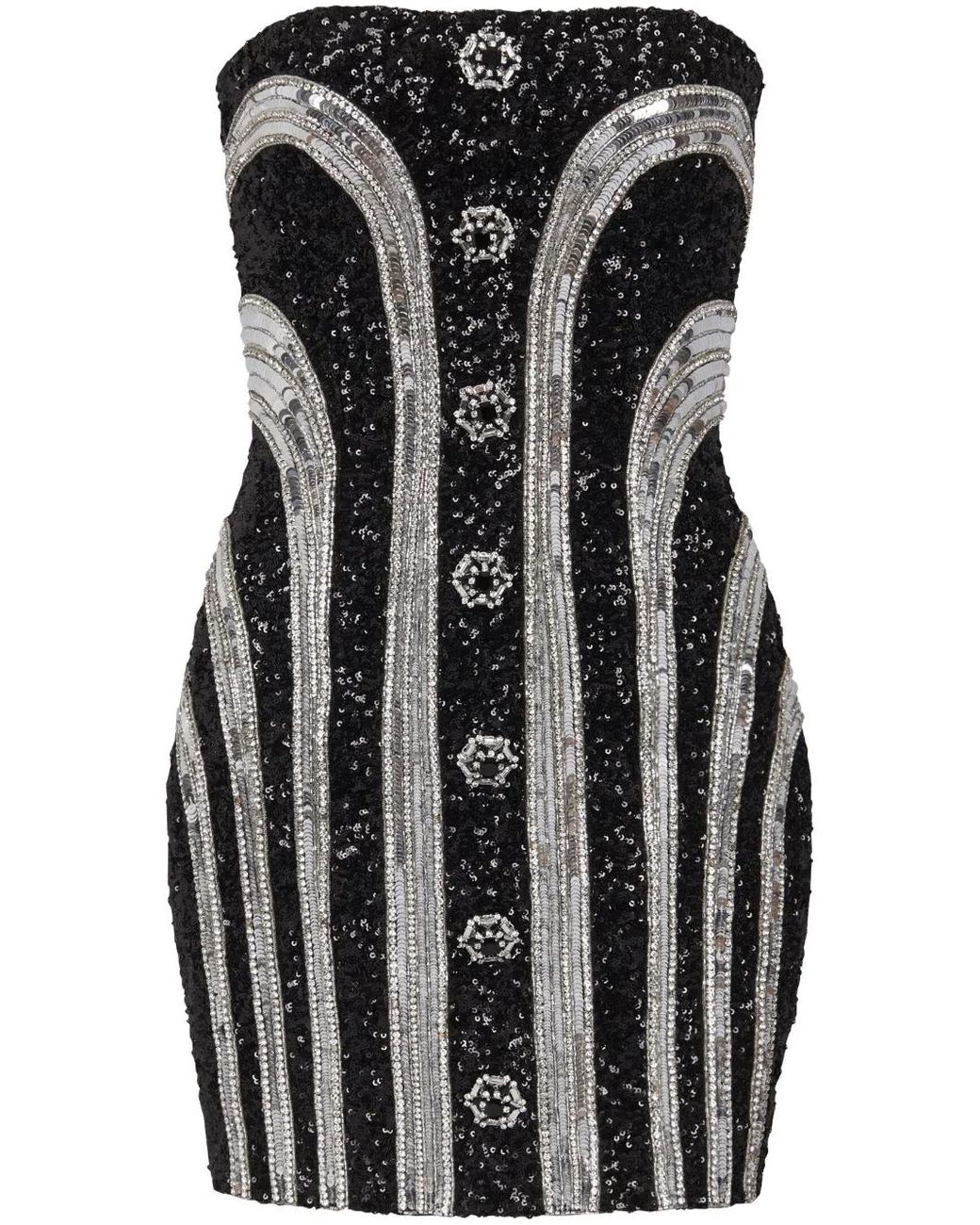 Balmain Black Strapless Embellished Sequin Mini Dress