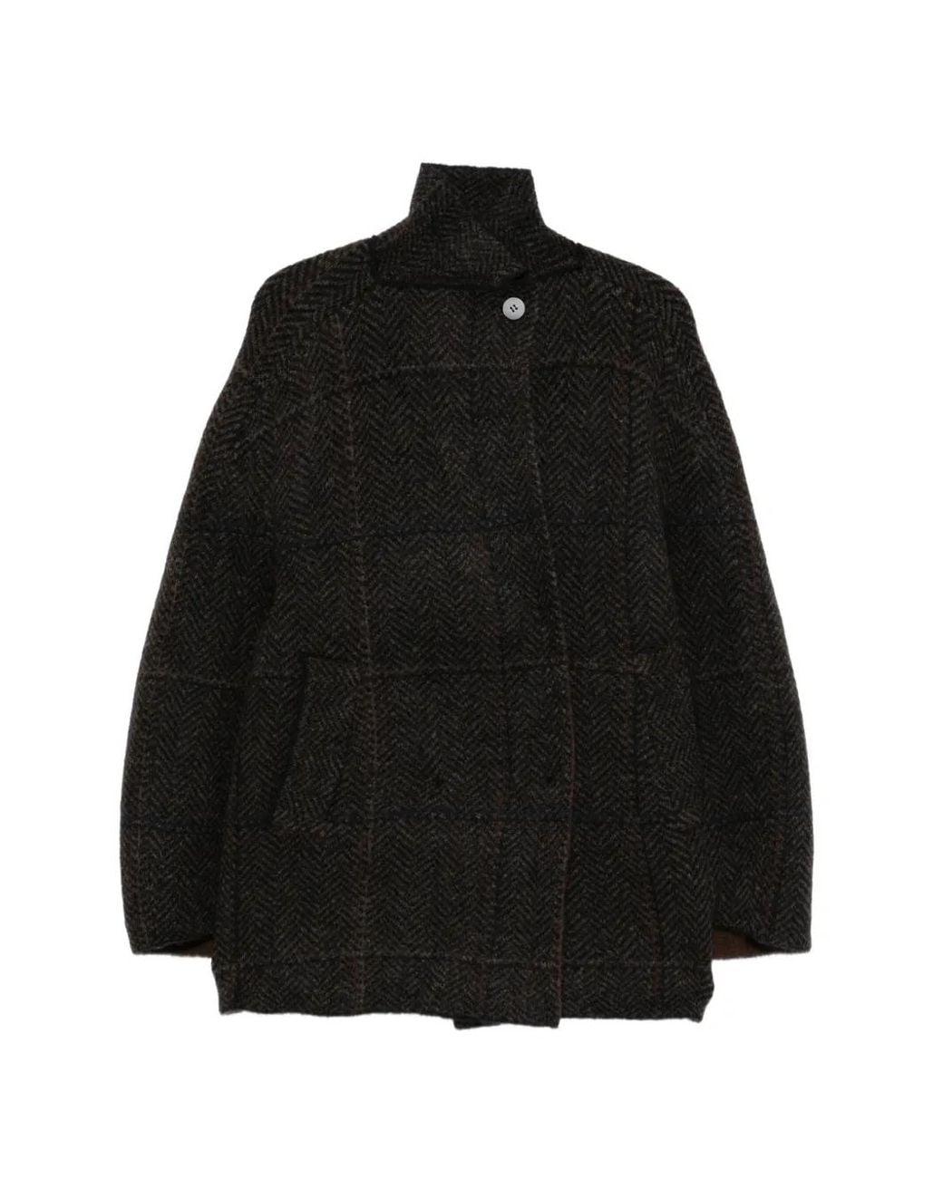 Boboutic Black Herringbone-Knit Funnel-Neck Jacket