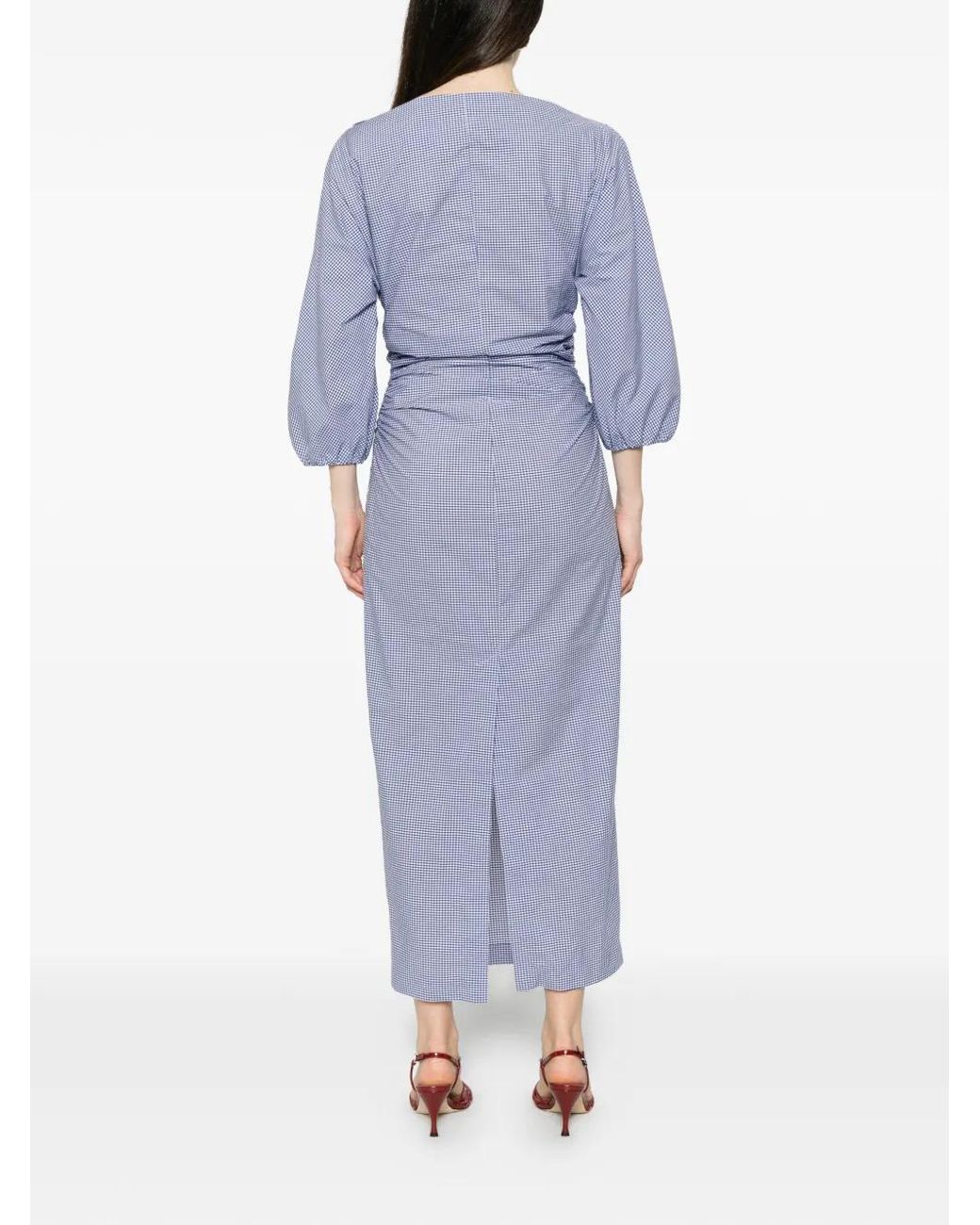 BERNADETTE Blue Ezra Gingham-Check Ruched Mini Dress