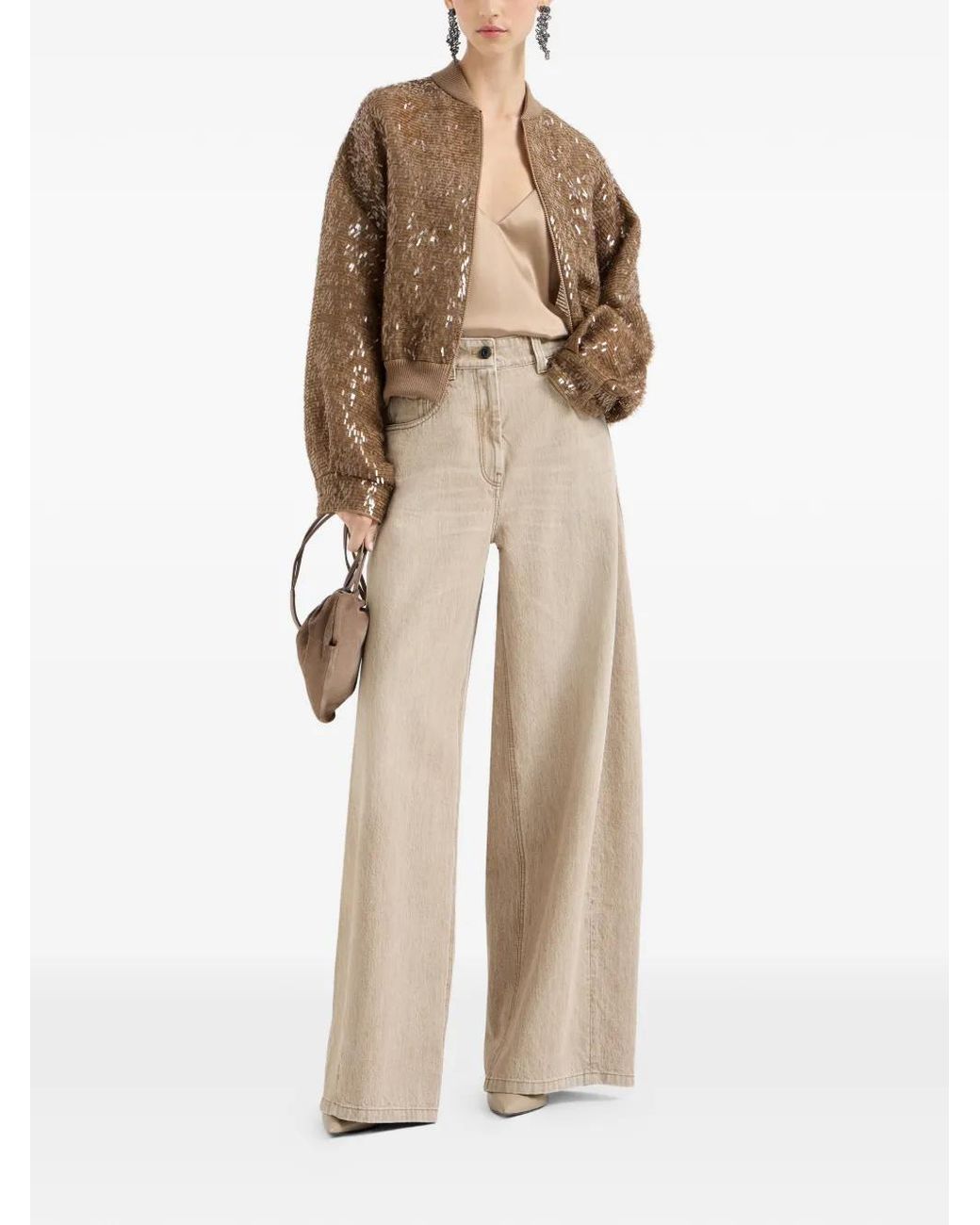 Brunello Cucinelli Brown Silk Bomber Jacket