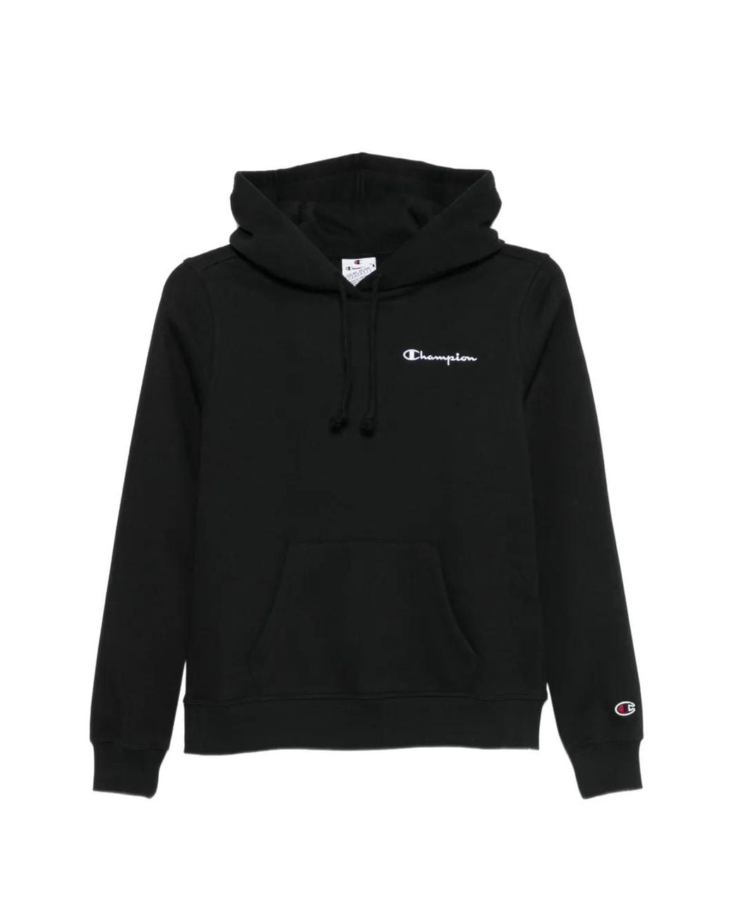 Champion Black Logo-Embroidered Drawstring Hoodie
