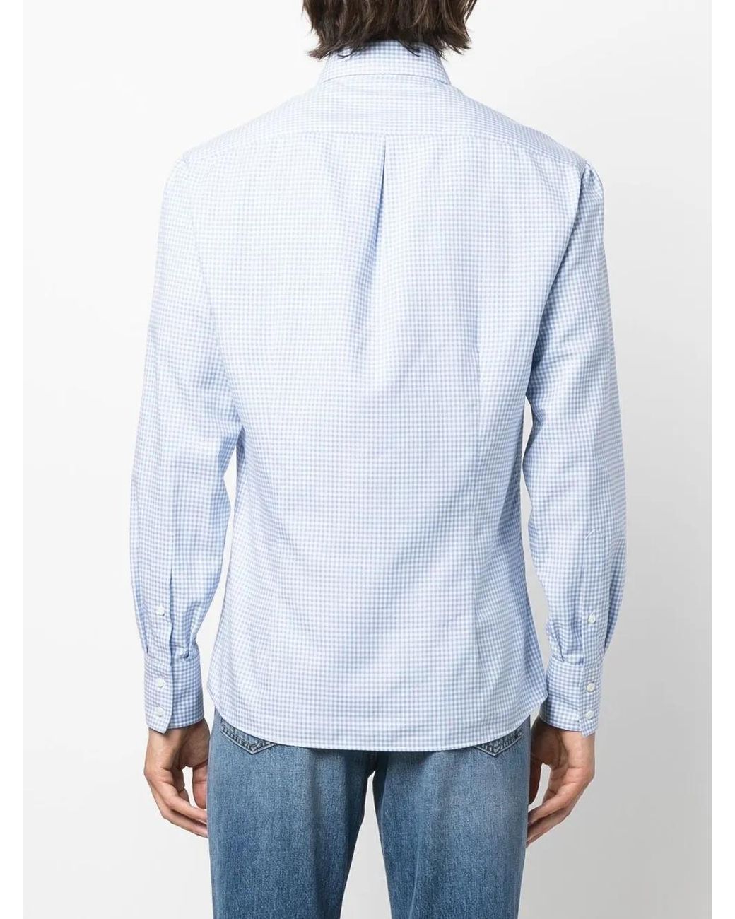 Brunello Cucinelli Blue Check-Print Button-Down Shirt for men