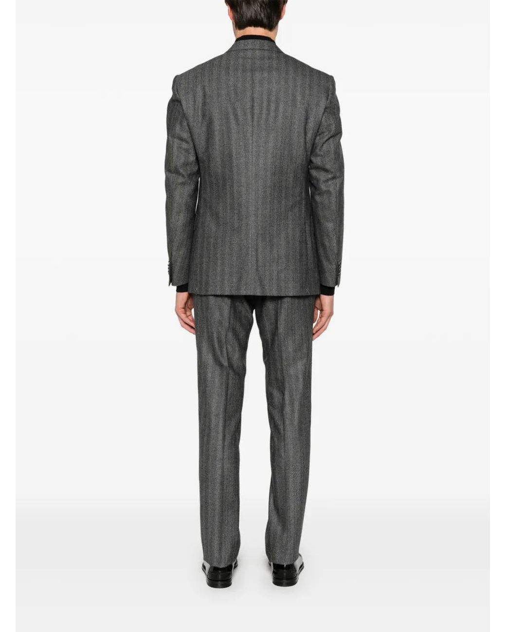 Corneliani Gray Herringbone Double-Breasted Suit for men