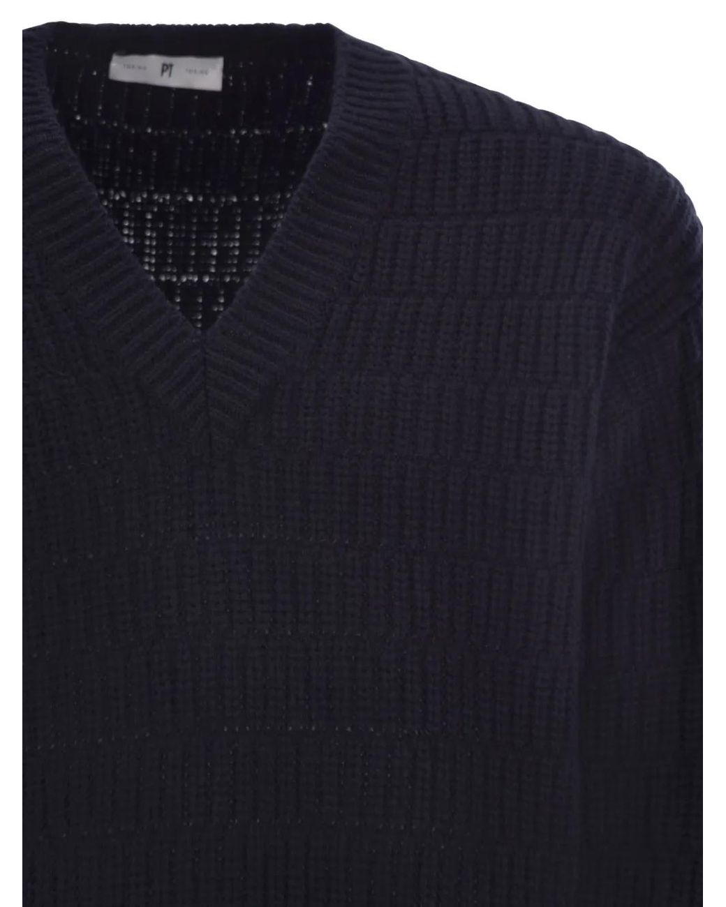 PT Torino Blue V-Neck Sweater for men