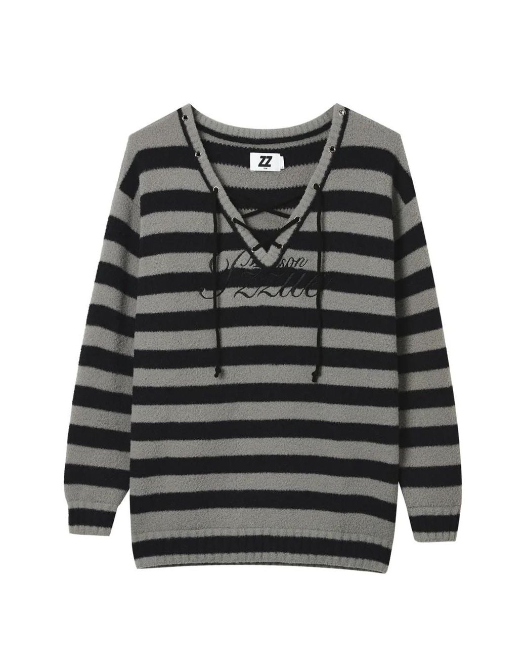 Izzue Black Striped Lace-Up Sweater