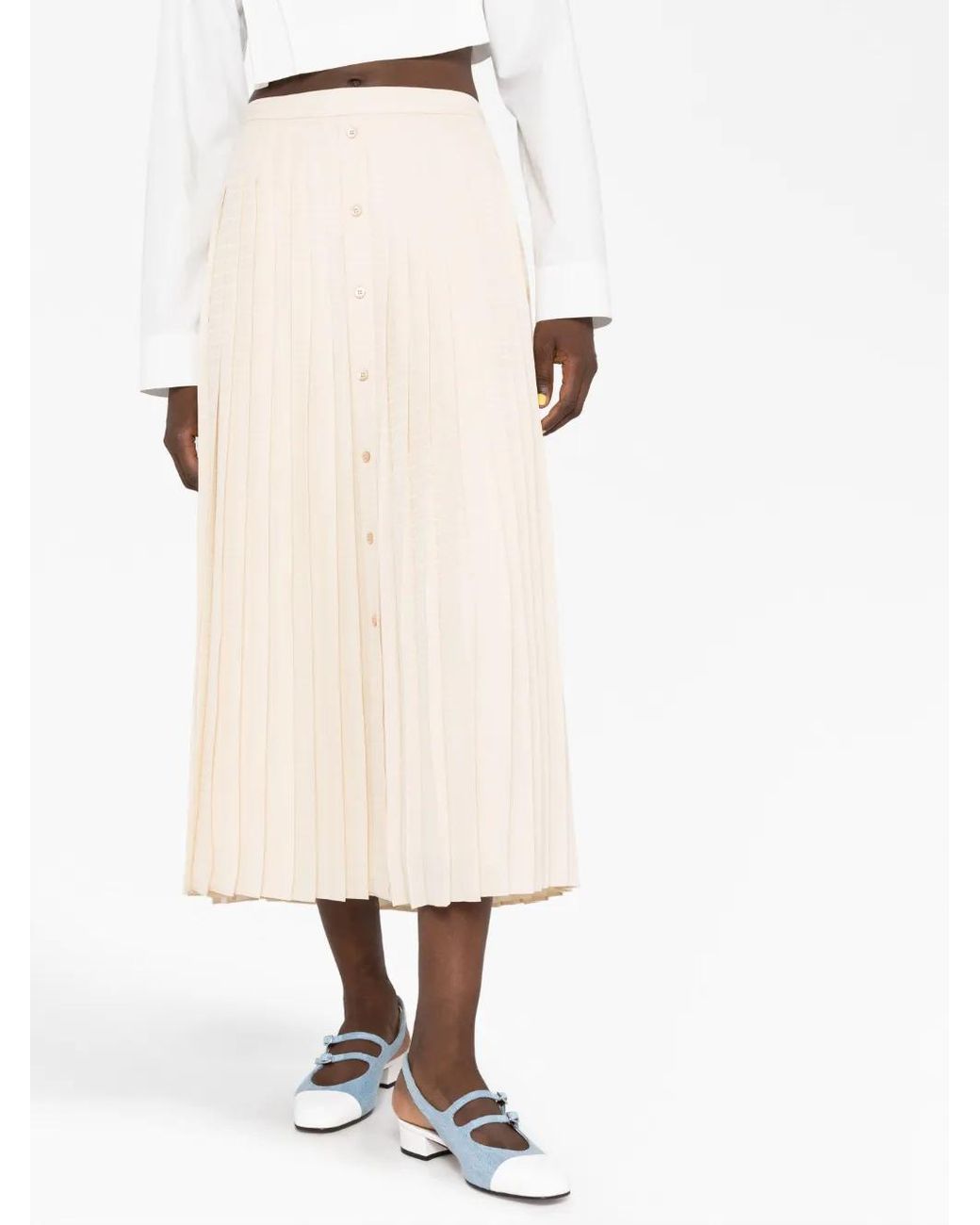 Prada Natural Logo-Jacquard Silk Pleated Skirt