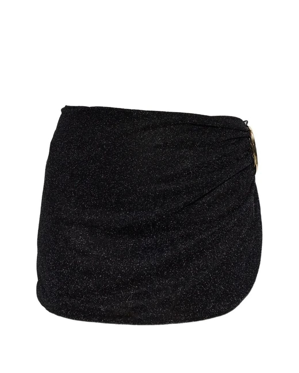 Oseree Black Metallic-Effect Ruched Mini Skirt