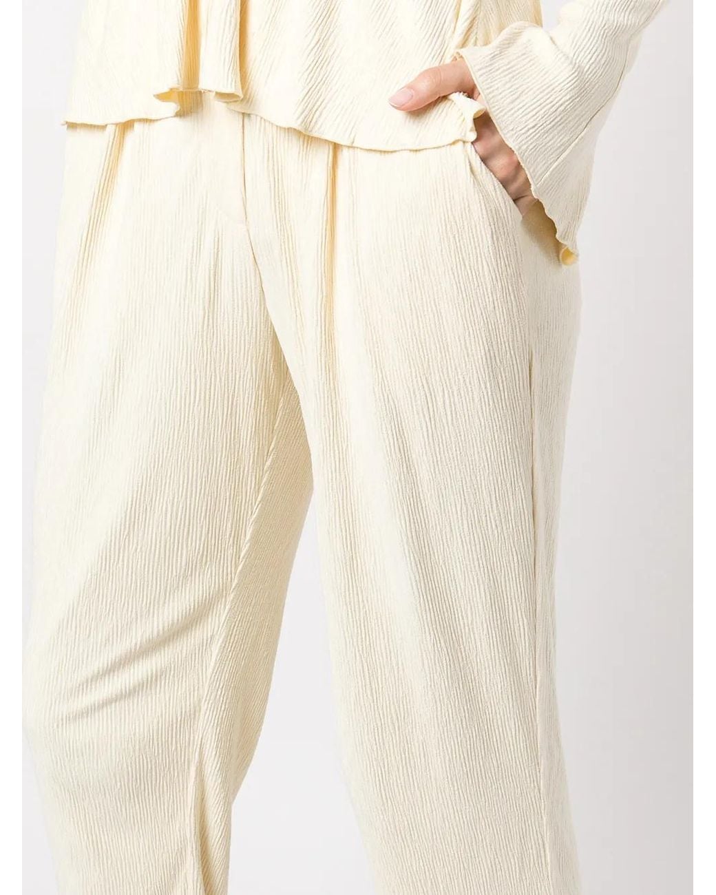 Jonathan Simkhai White Plissé Straight-Leg Trousers
