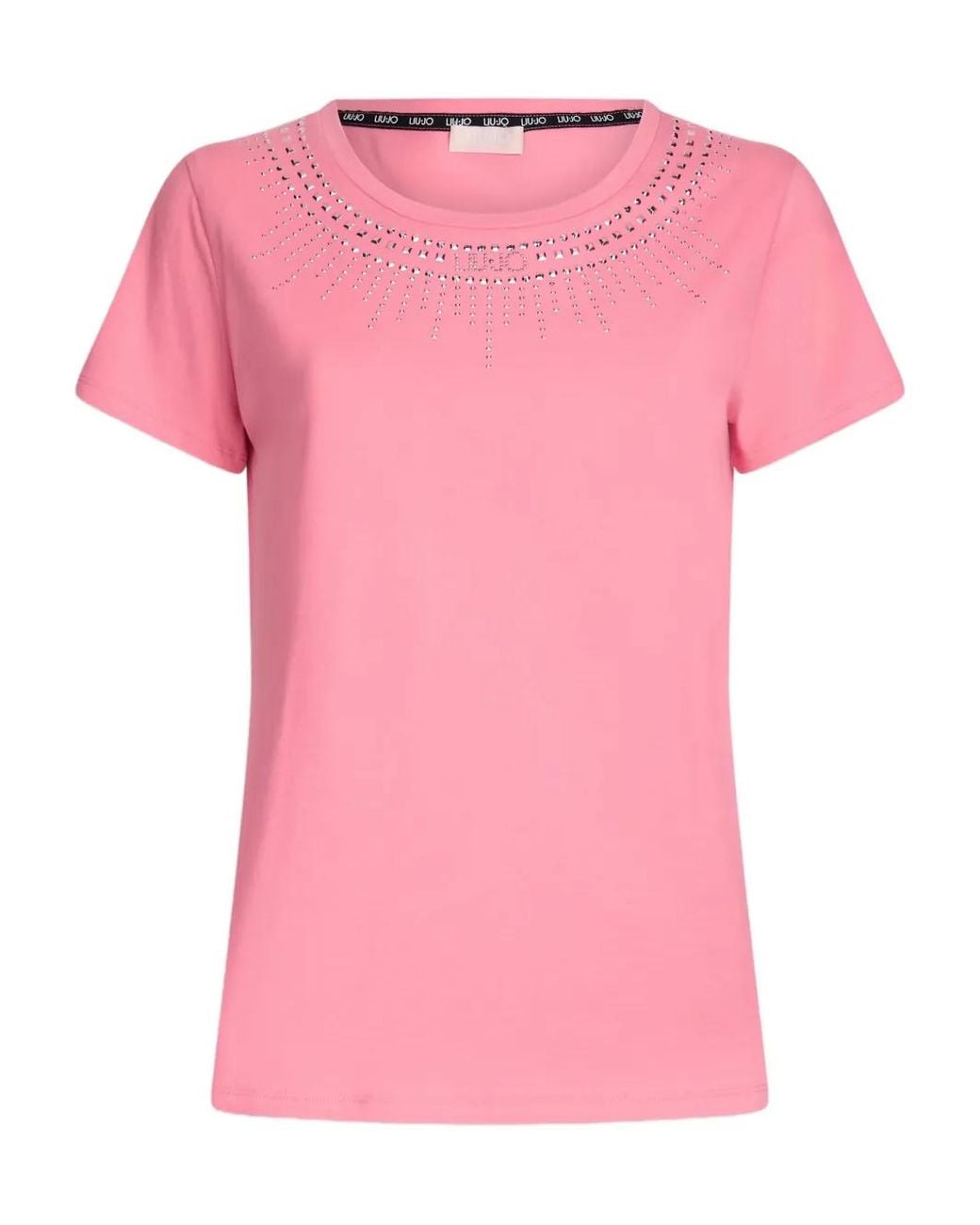 Liu Jo Pink Embellished-Details Cotton T-Shirt