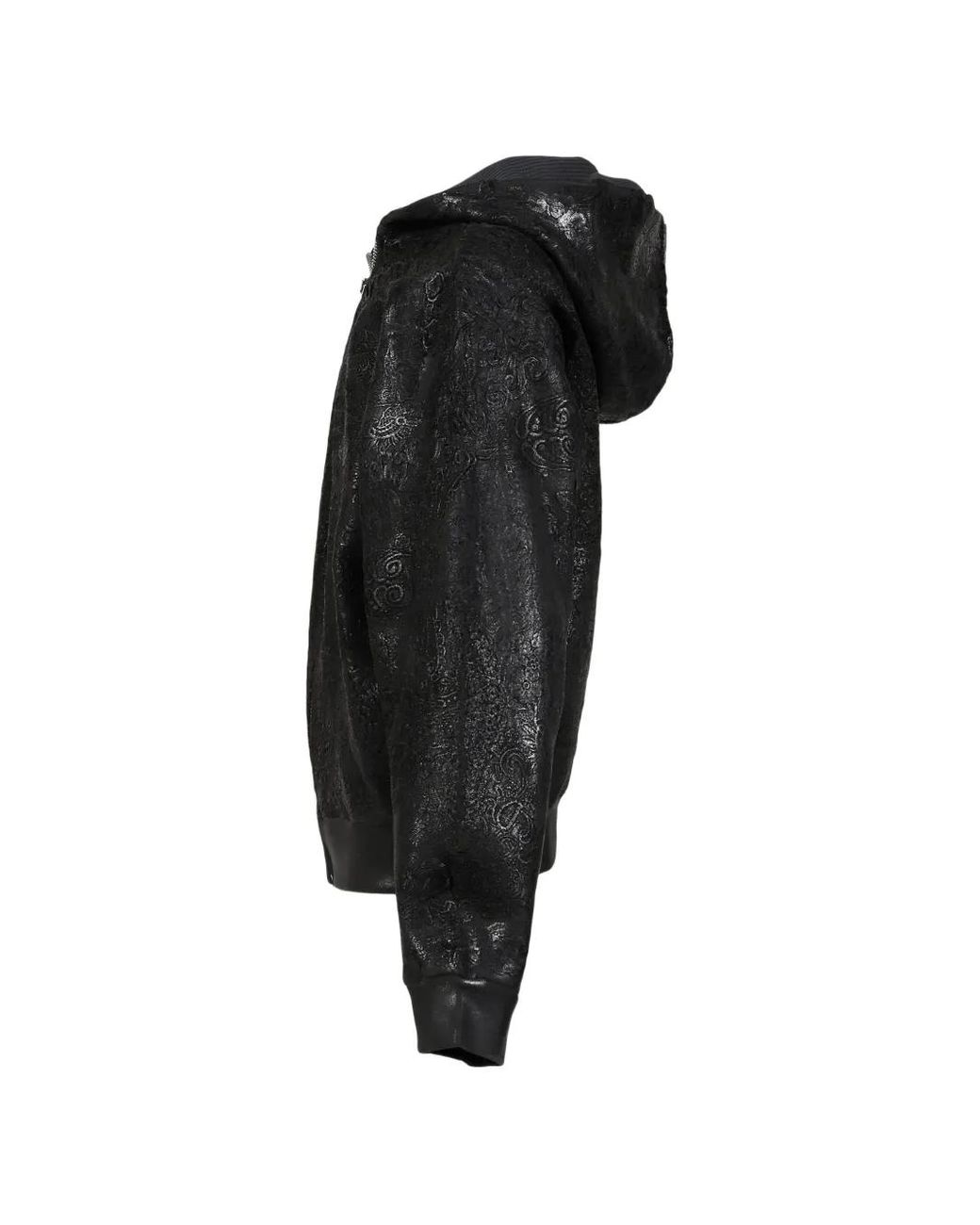 Earthling Collective Black Floral-Embellished Coated Jacket for men