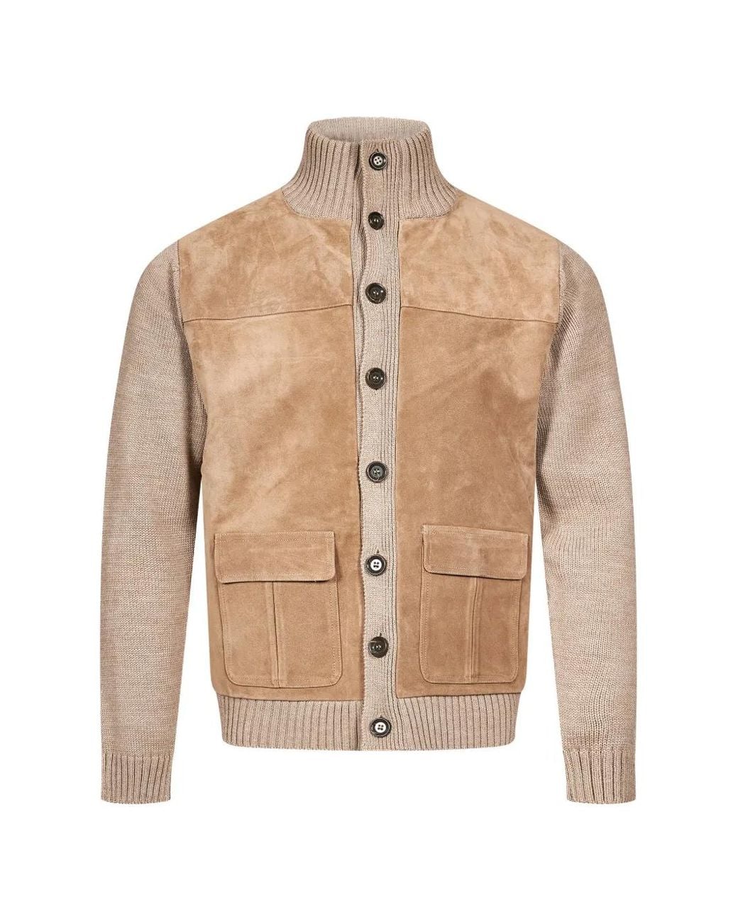 MANIFATTURE DEL NORD Natural Button-Up Knitted Coat for men
