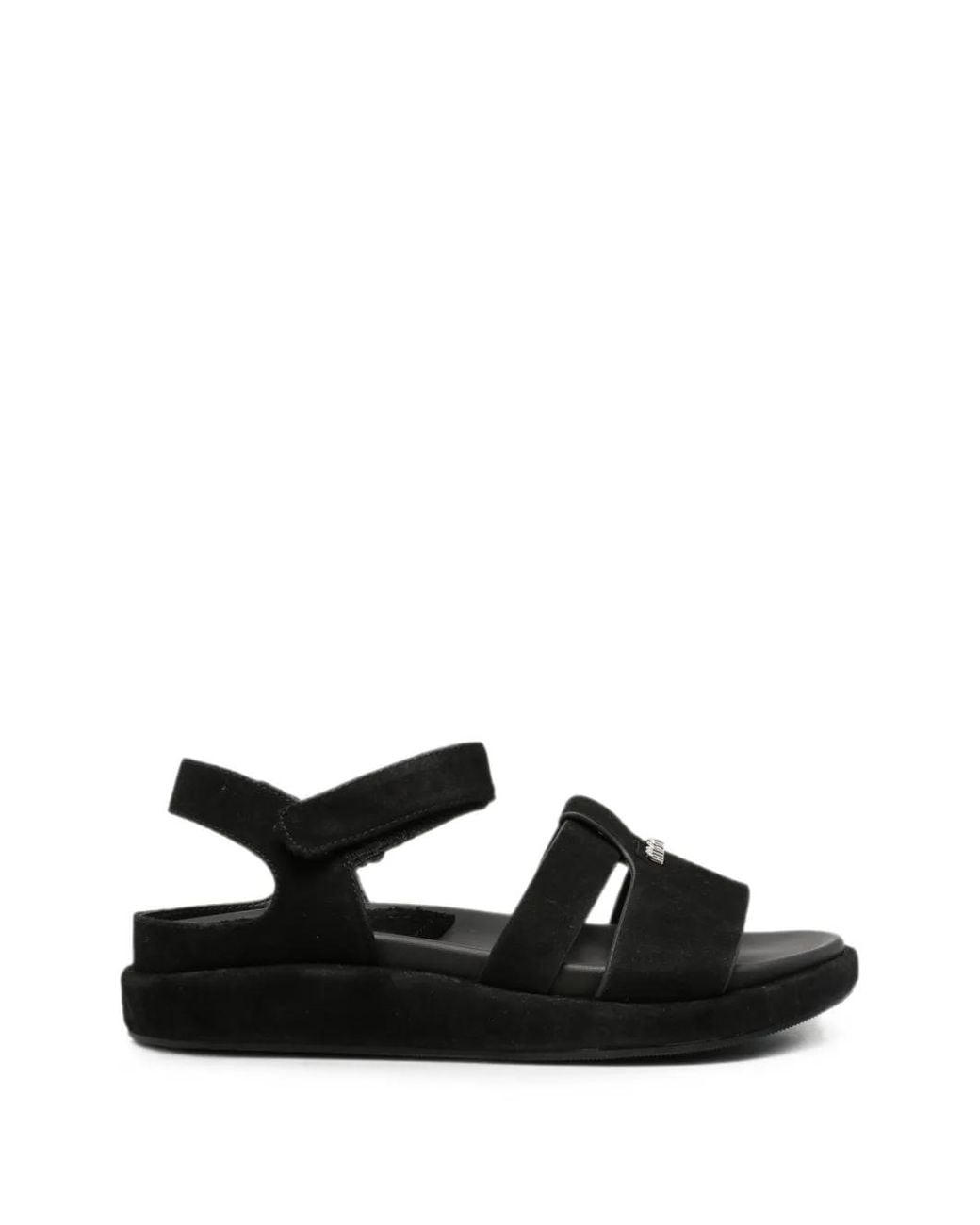 SERGIO MORETTI FIRENZE Black Touch-Strap Logo-Plaque Sandals