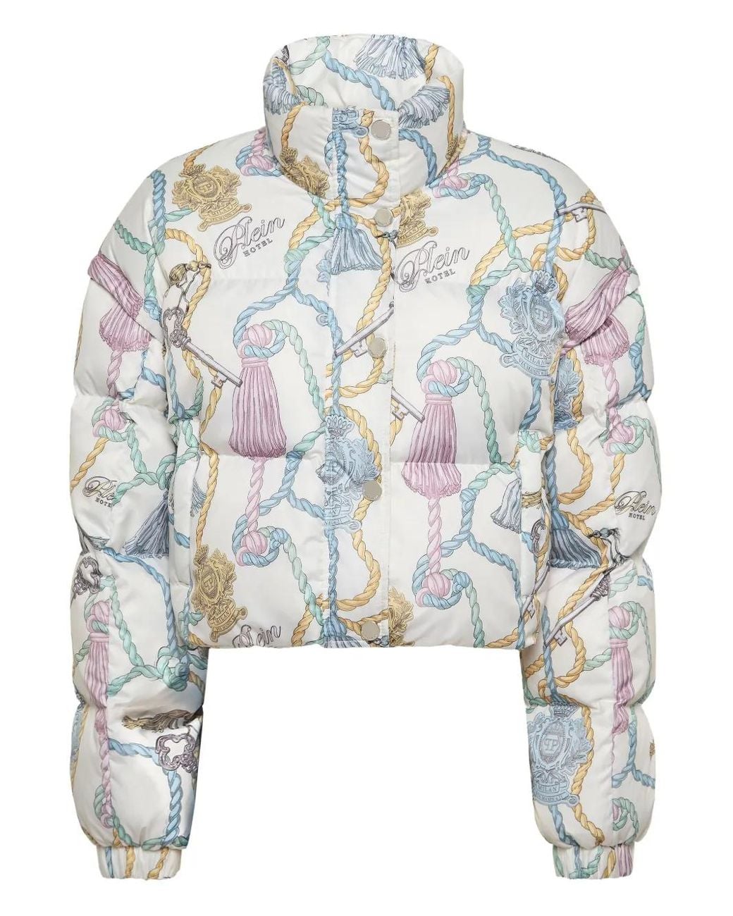 Philipp Plein Multicolor Nylon Cropped Down Puffer Jacket Tassels