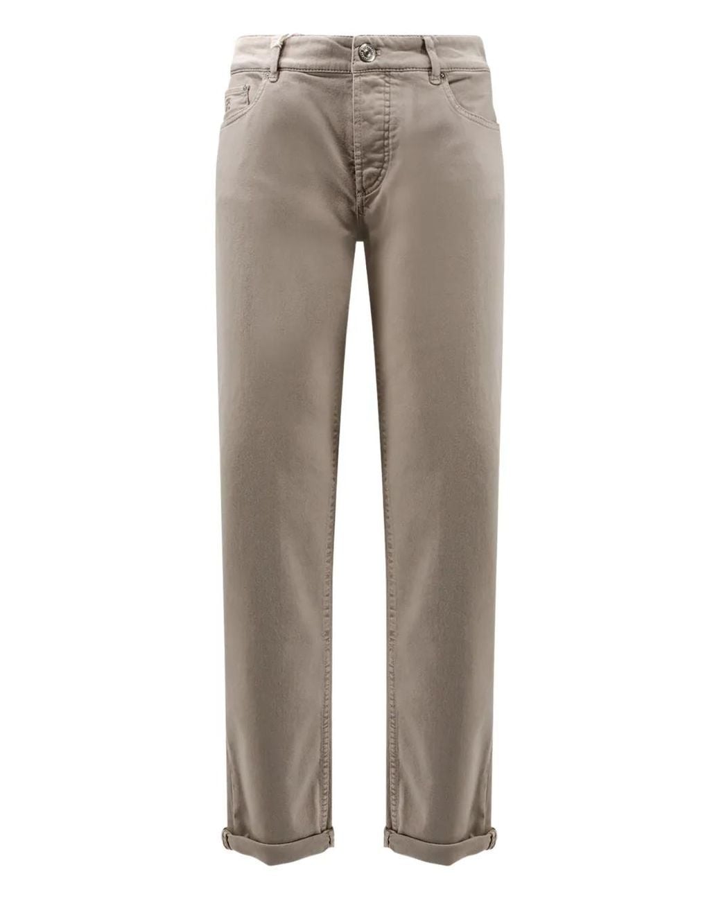Brunello Cucinelli Gray Logo-Embroidered Five-Pocket Trousers for men