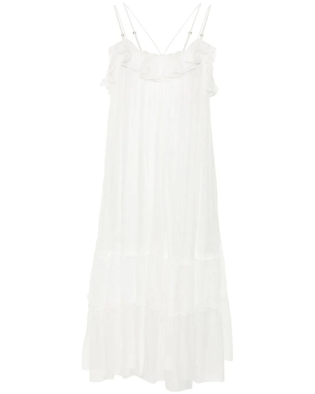 Nissa White Floral-Lace-Detail Silk Dress