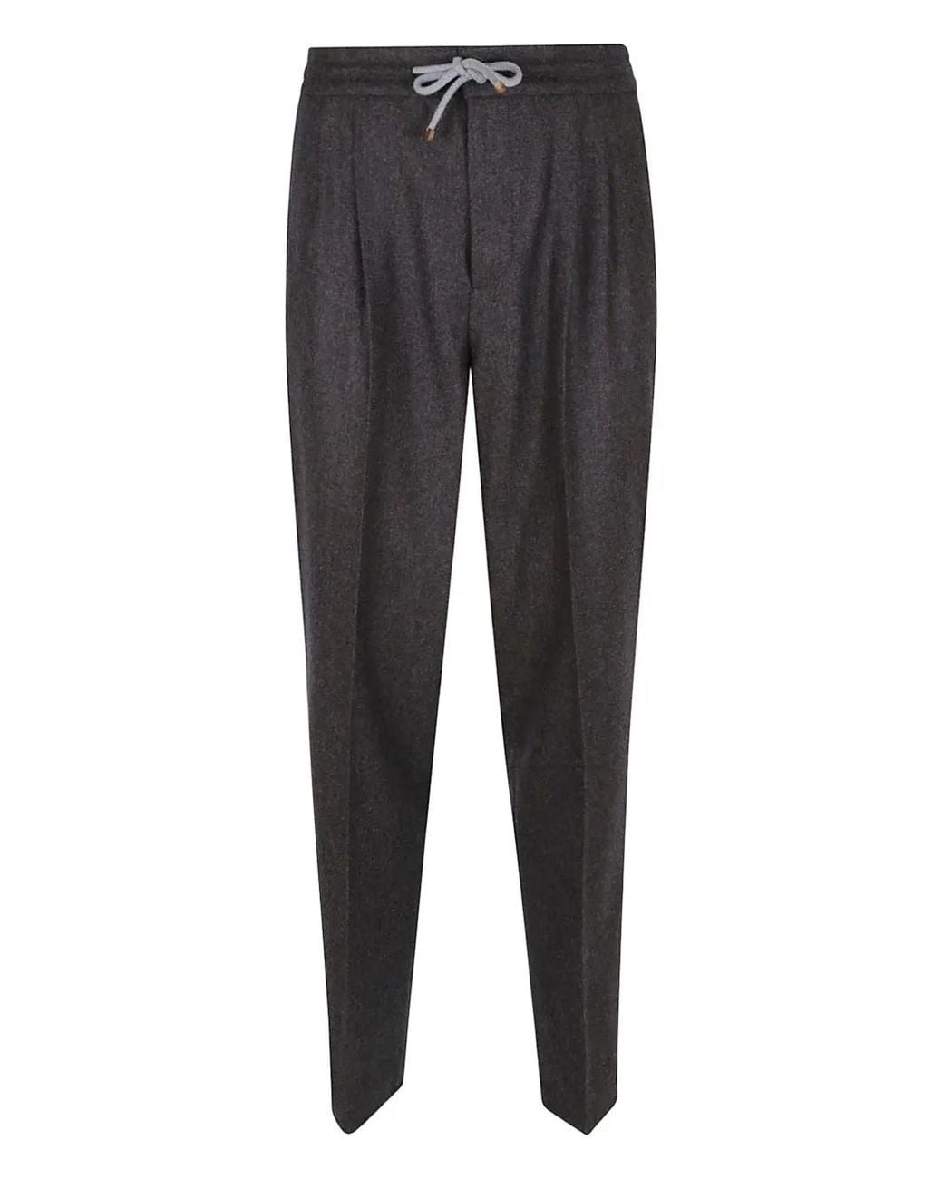Pantalones Plisados Con Cordones Brunello Cucinelli de hombre de color Gray