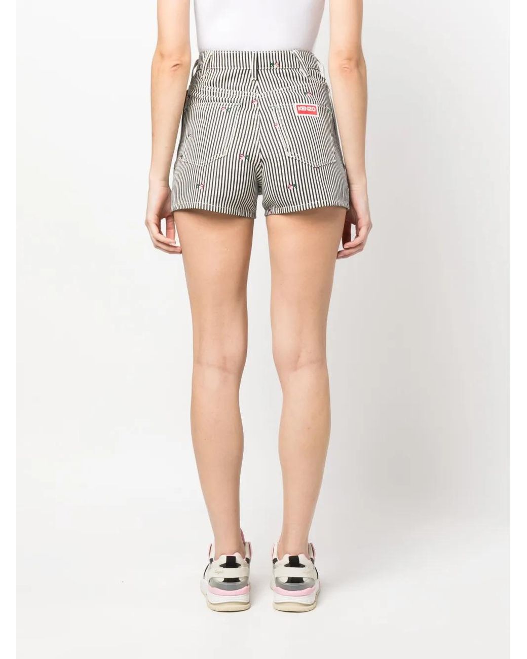 KENZO White Striped Embroidered High-Waisted Shorts