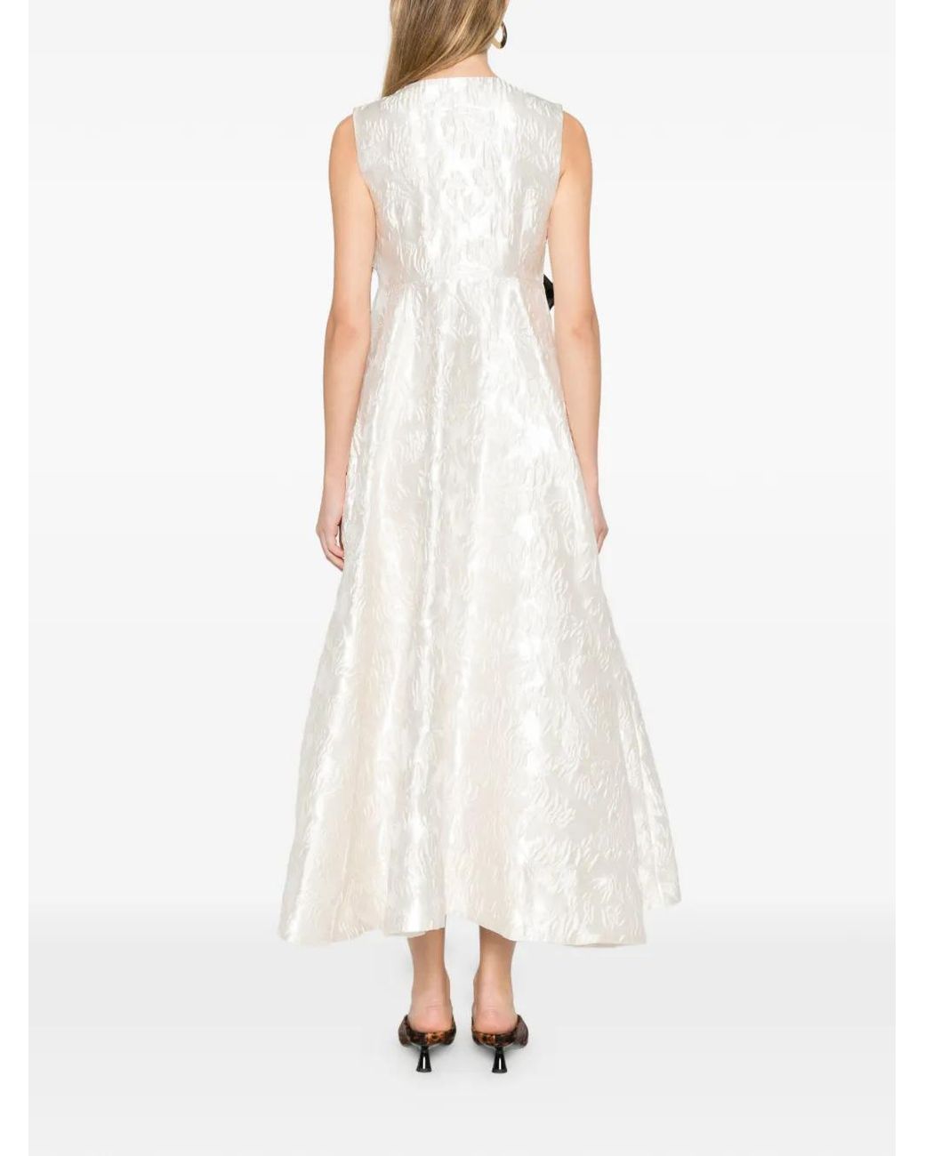 Ganni White Satin Cloque Long Dress