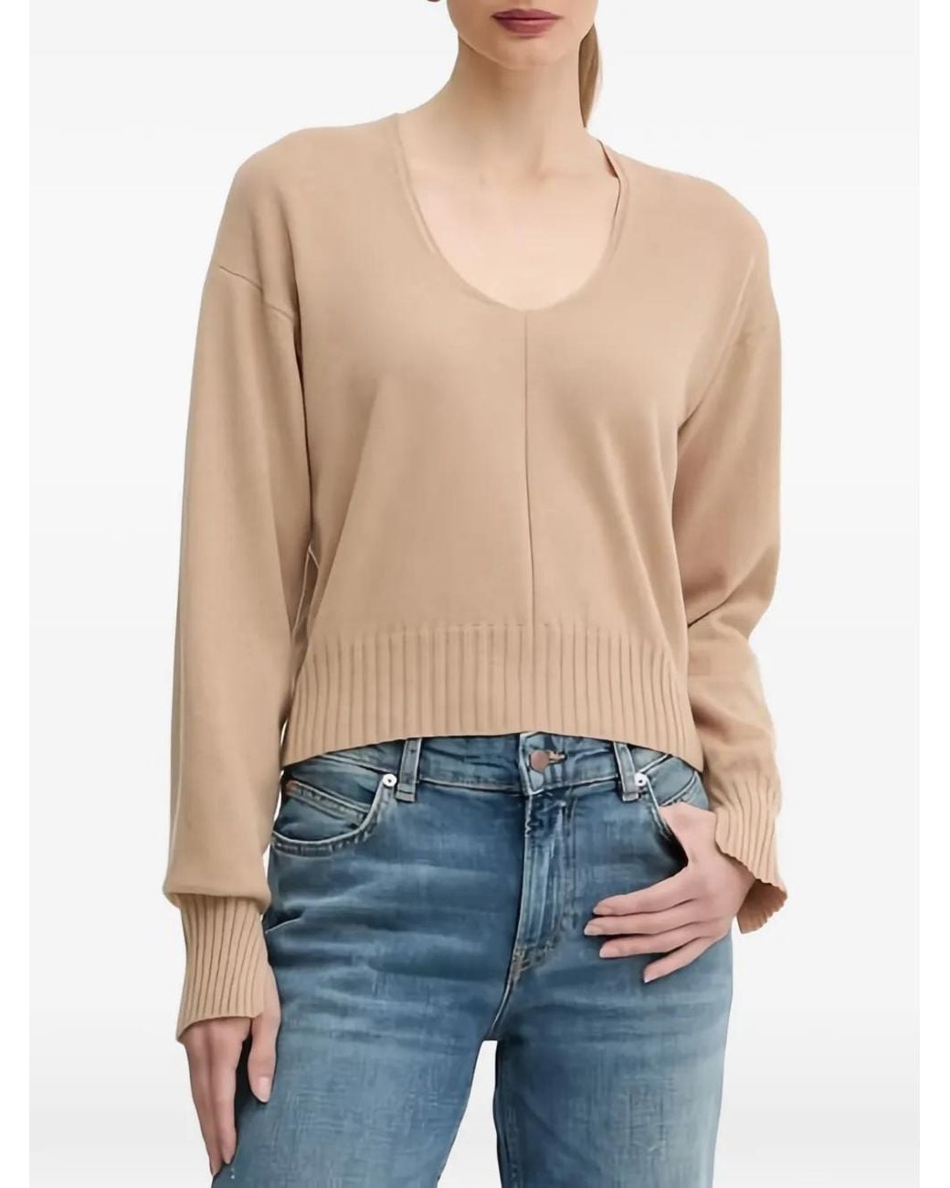 Twinset Blue U-Neck Ribbed Sweater