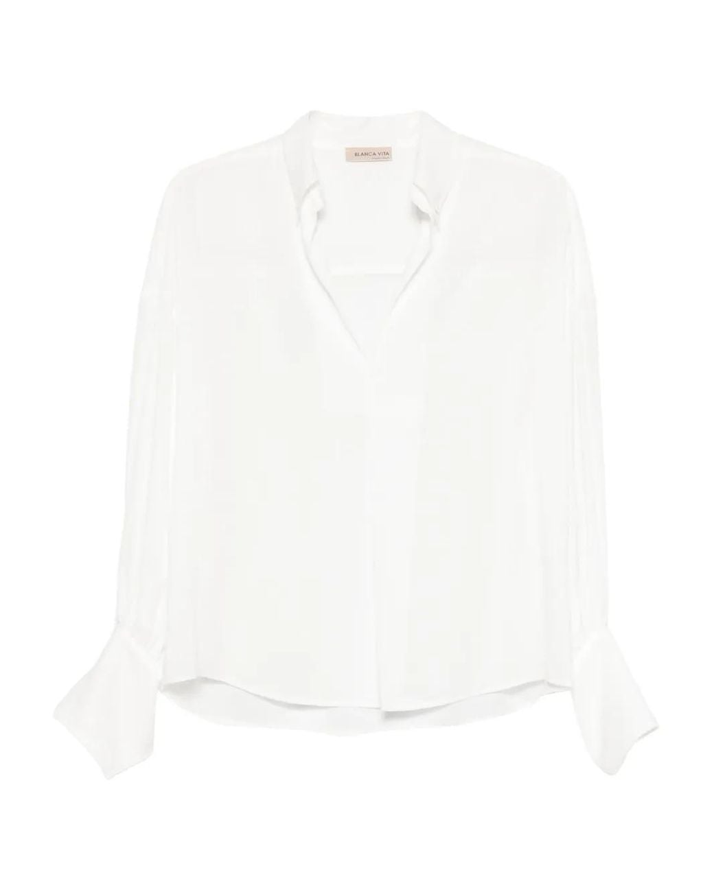 Blanca Vita White Buttoned-Cuffs Top
