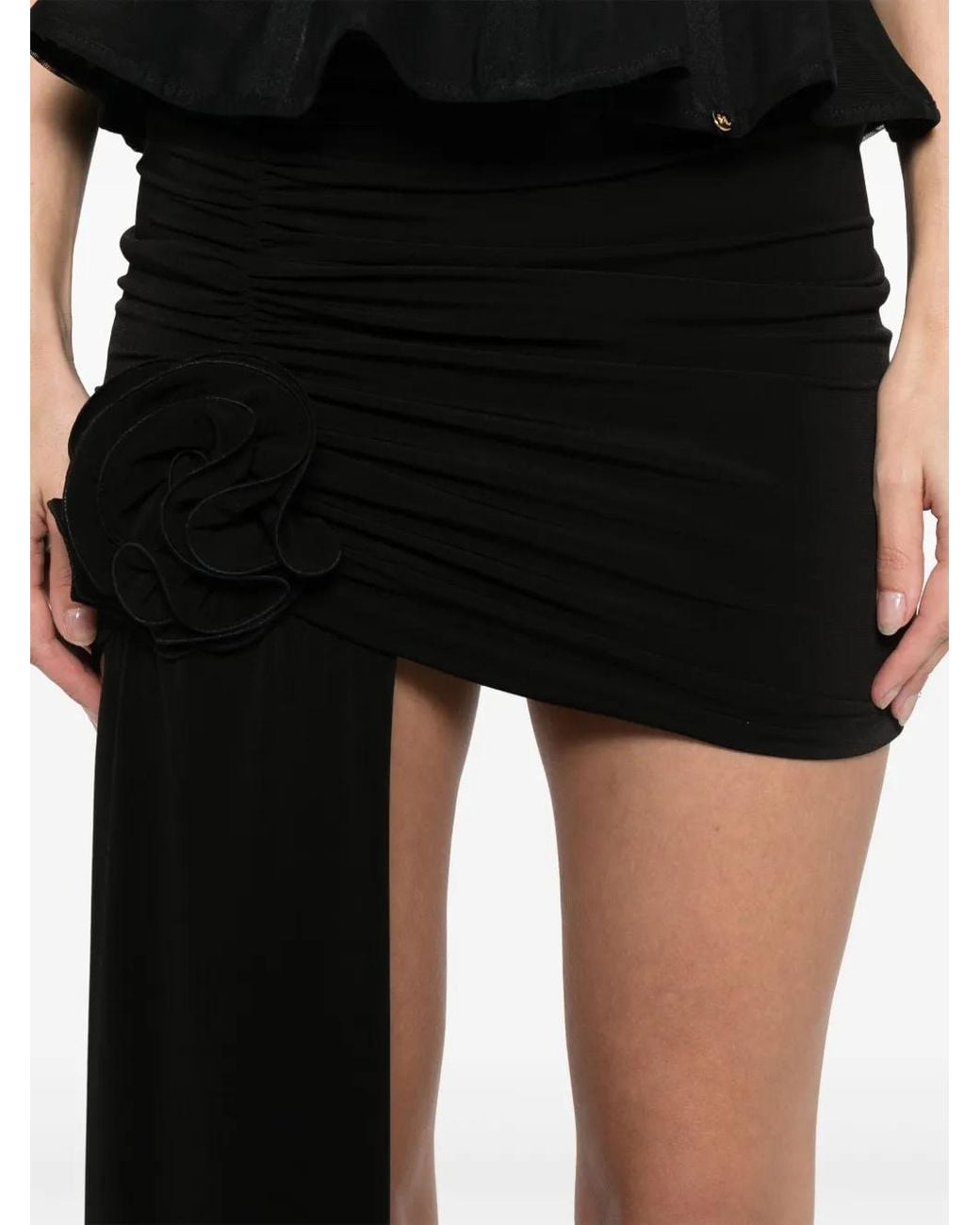 Nissa Black Floral-Appliqué Mini Skirt