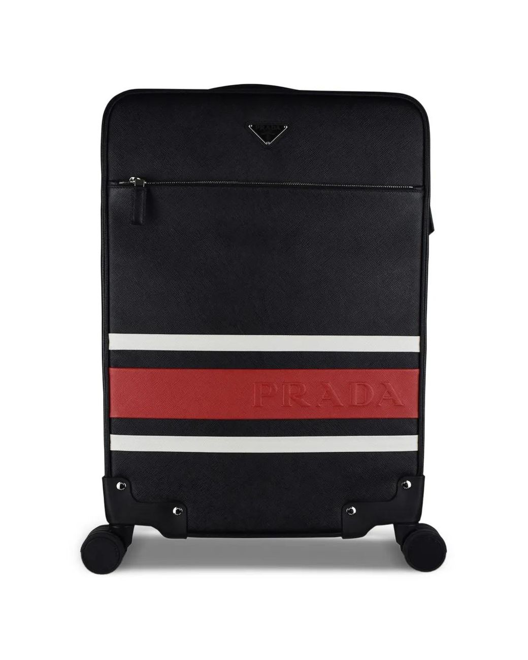 Prada Black Striped Logo Leather Suitcase for men
