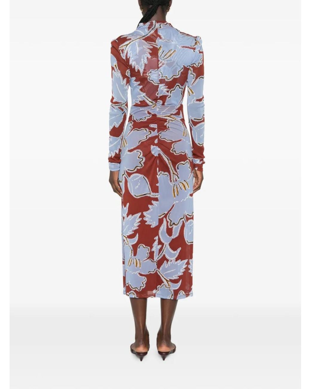 Diane von Furstenberg White Amadis Floral-Print Ruched Midi Dress