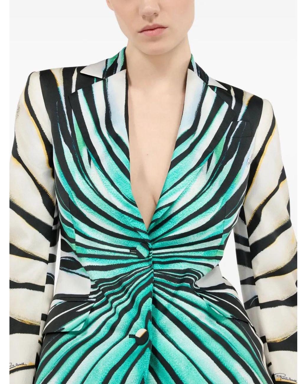 Roberto Cavalli Green Printed Blazer