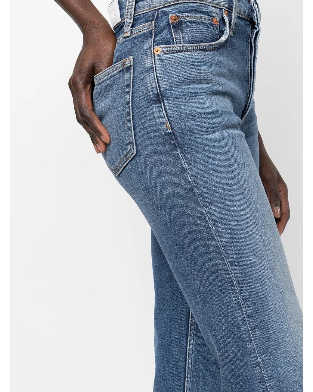 Re/done Blue Stobe Pipe High-Rise Straight Jeans