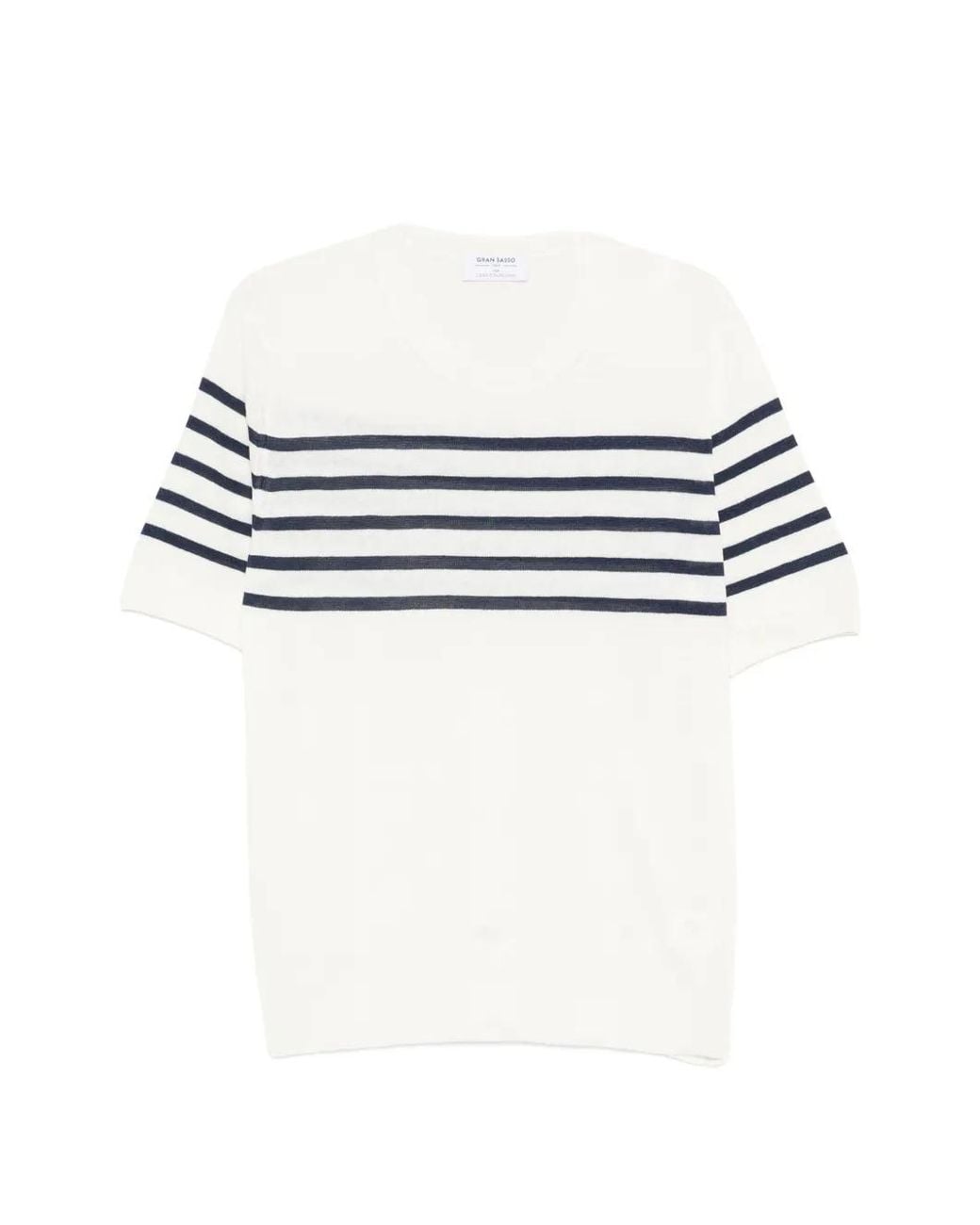 Gran Sasso White Striped Round-Neck T-Shirt for men