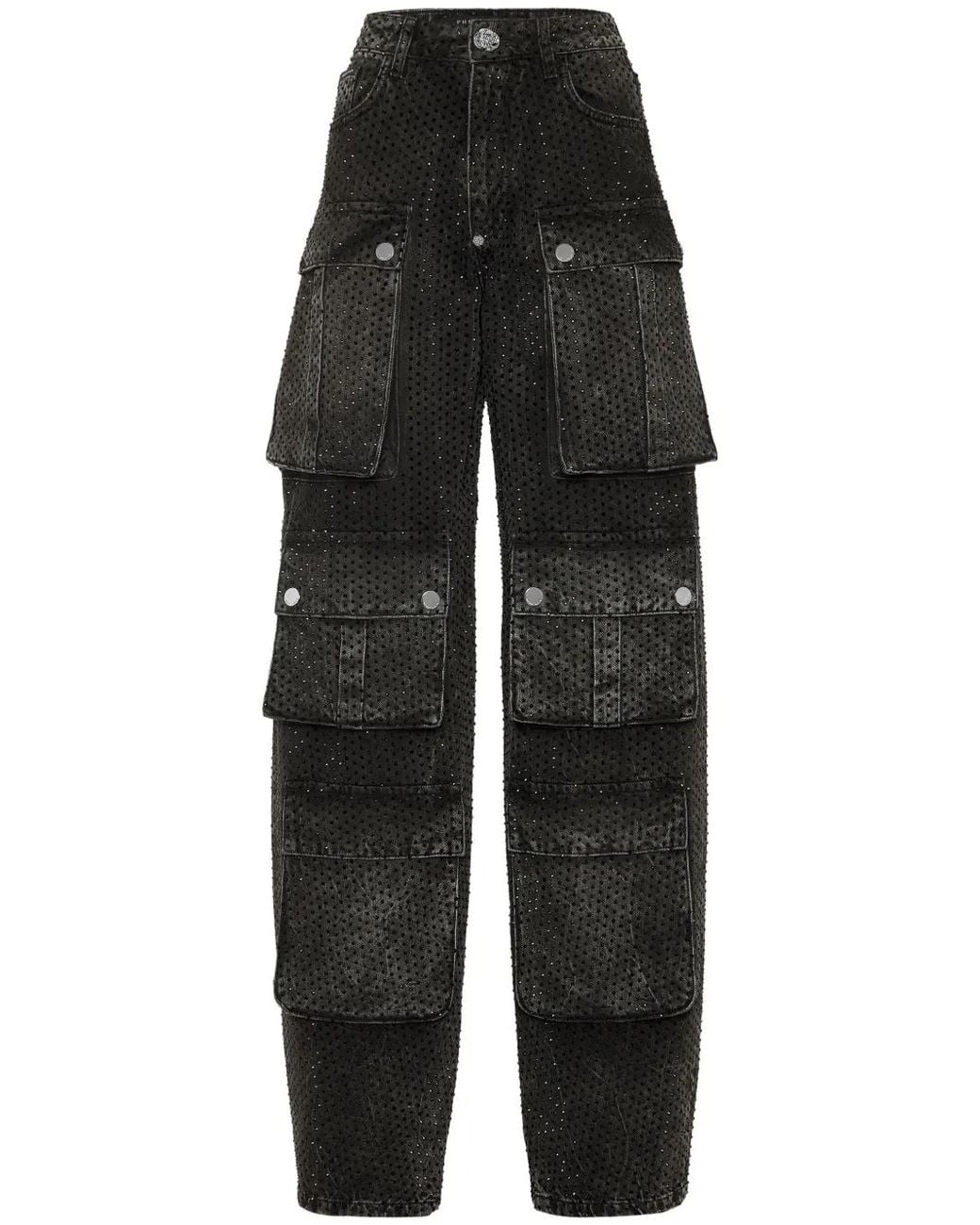Philipp Plein Black Embellished Cargo Jeans