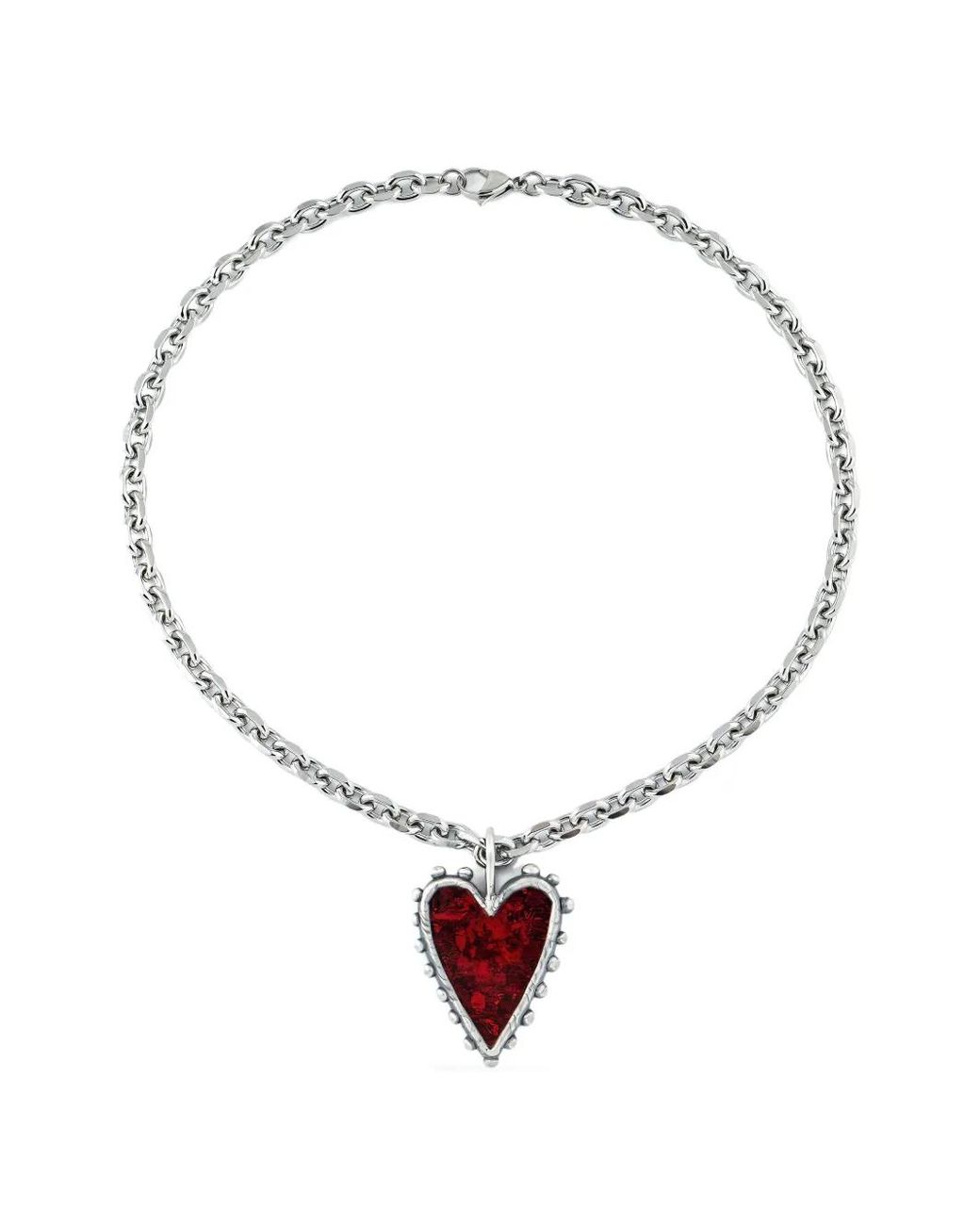 POISONED HEARTS White Heart-Pendant Chain Necklace