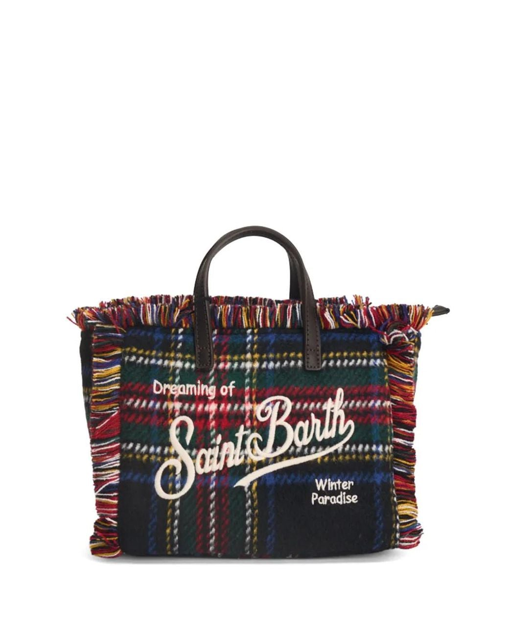 Mc2 Saint Barth Black Vanity Mini Tartan Fringed Tote Bag