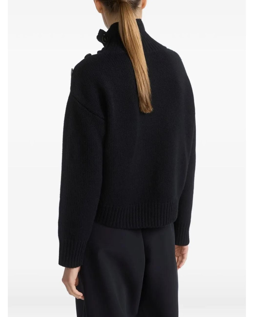 Yves Salomon Blue Button-Shoulder Oversized Sweater